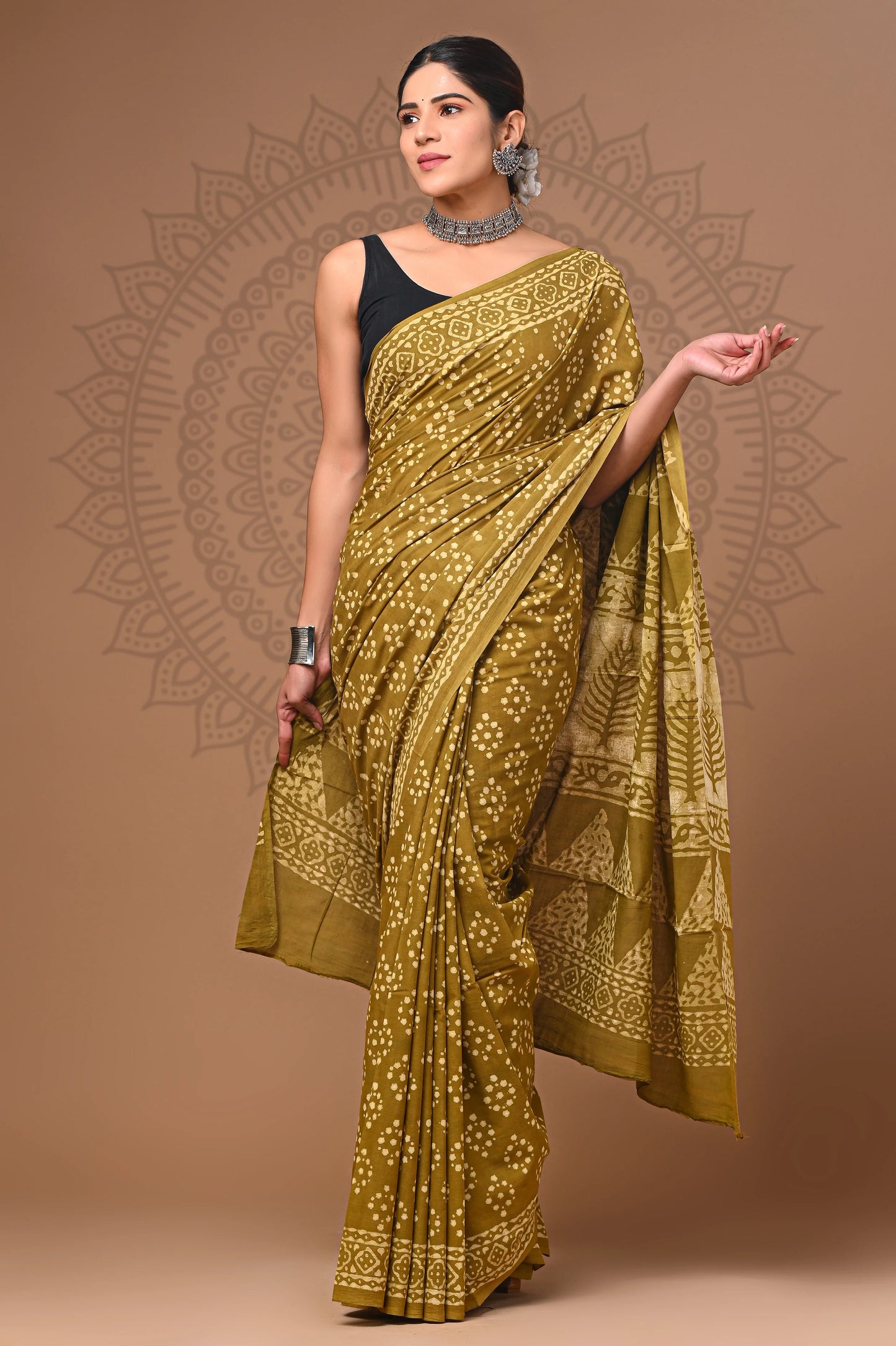 Hand Block Printed Pure mul Cotton Saree