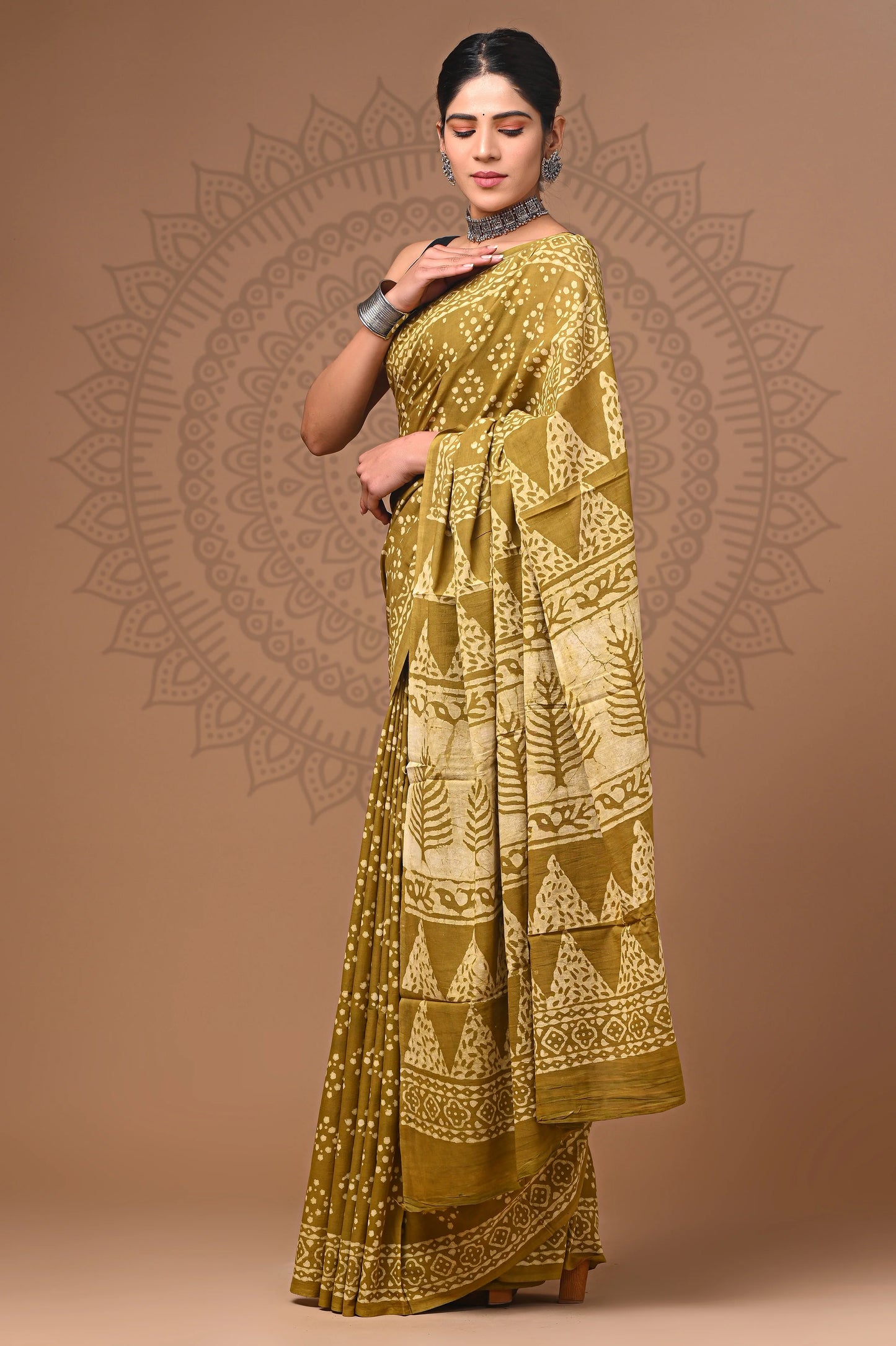 Hand Block Printed Pure mul Cotton Saree