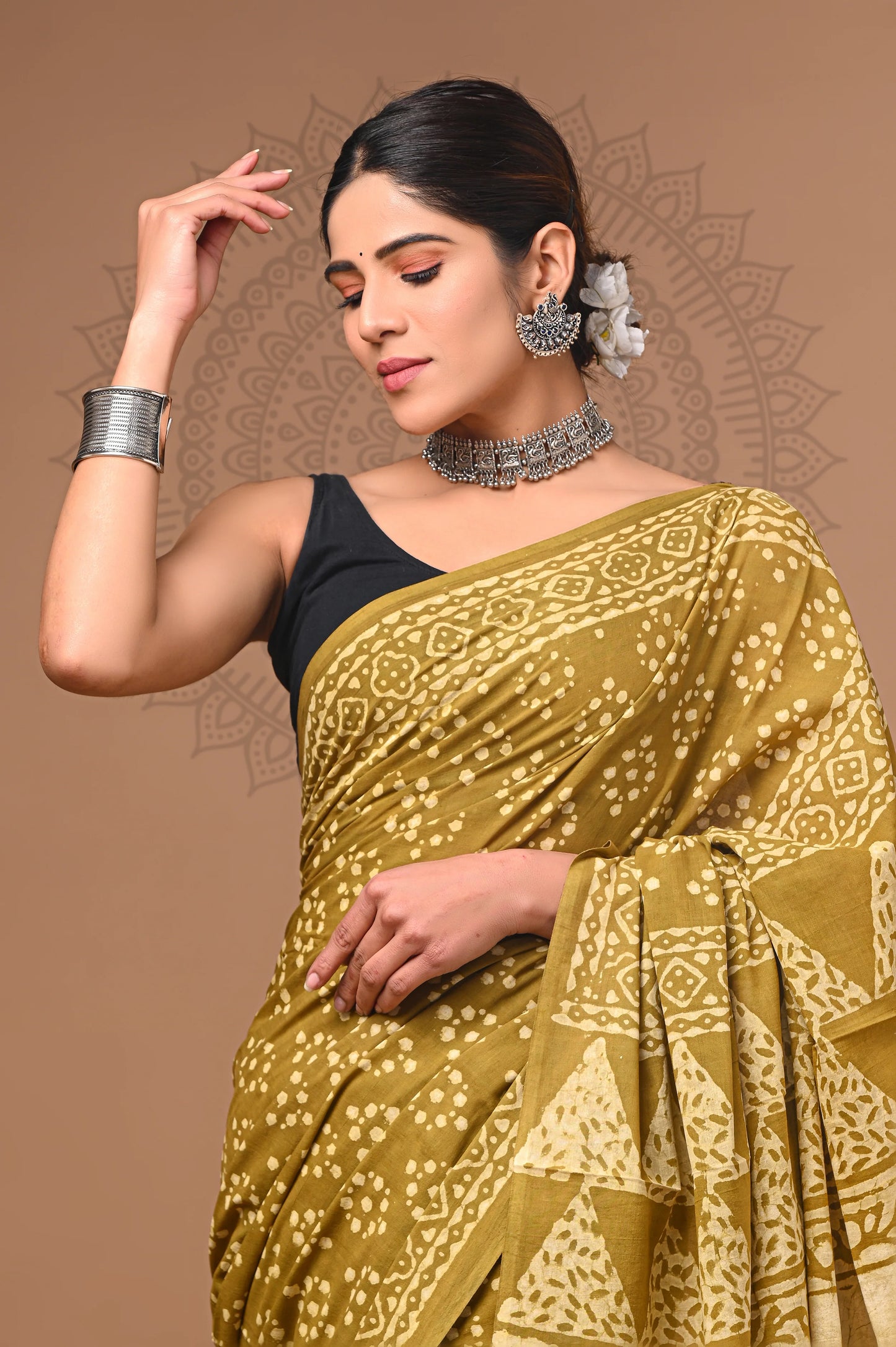 Hand Block Printed Pure mul Cotton Saree