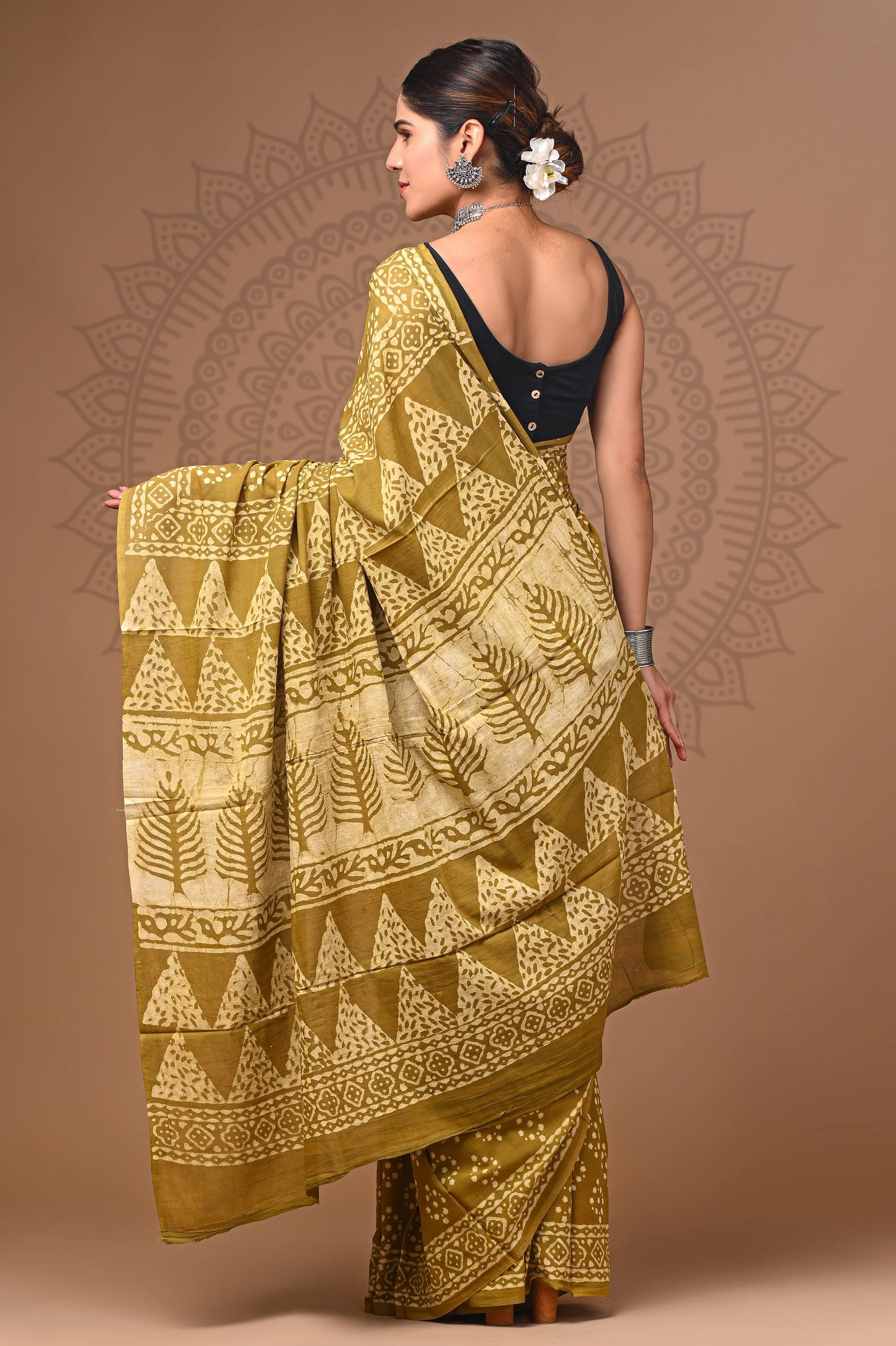 Hand Block Printed Pure mul Cotton Saree