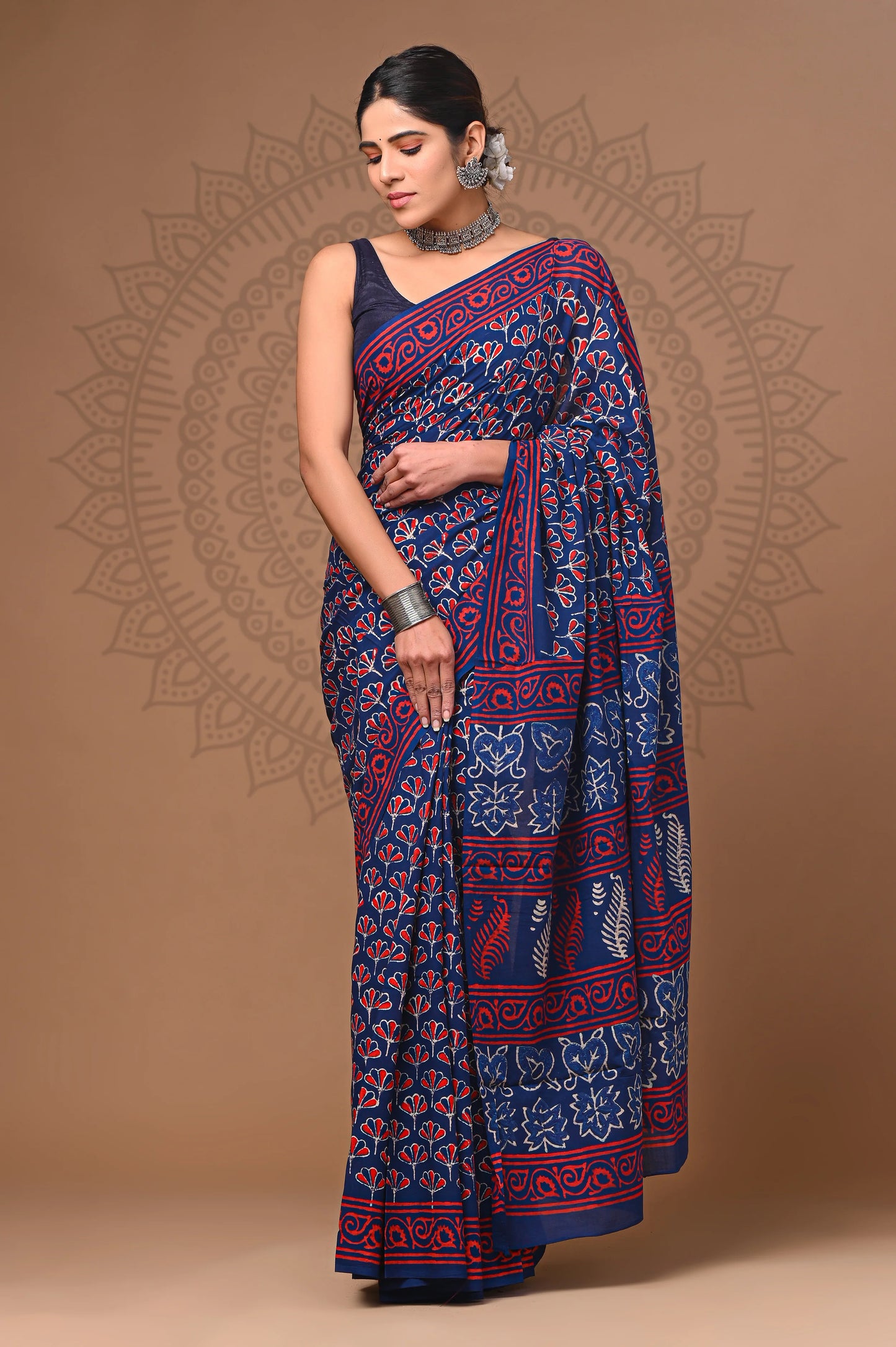 Hand Block Printed Pure mul Cotton Saree