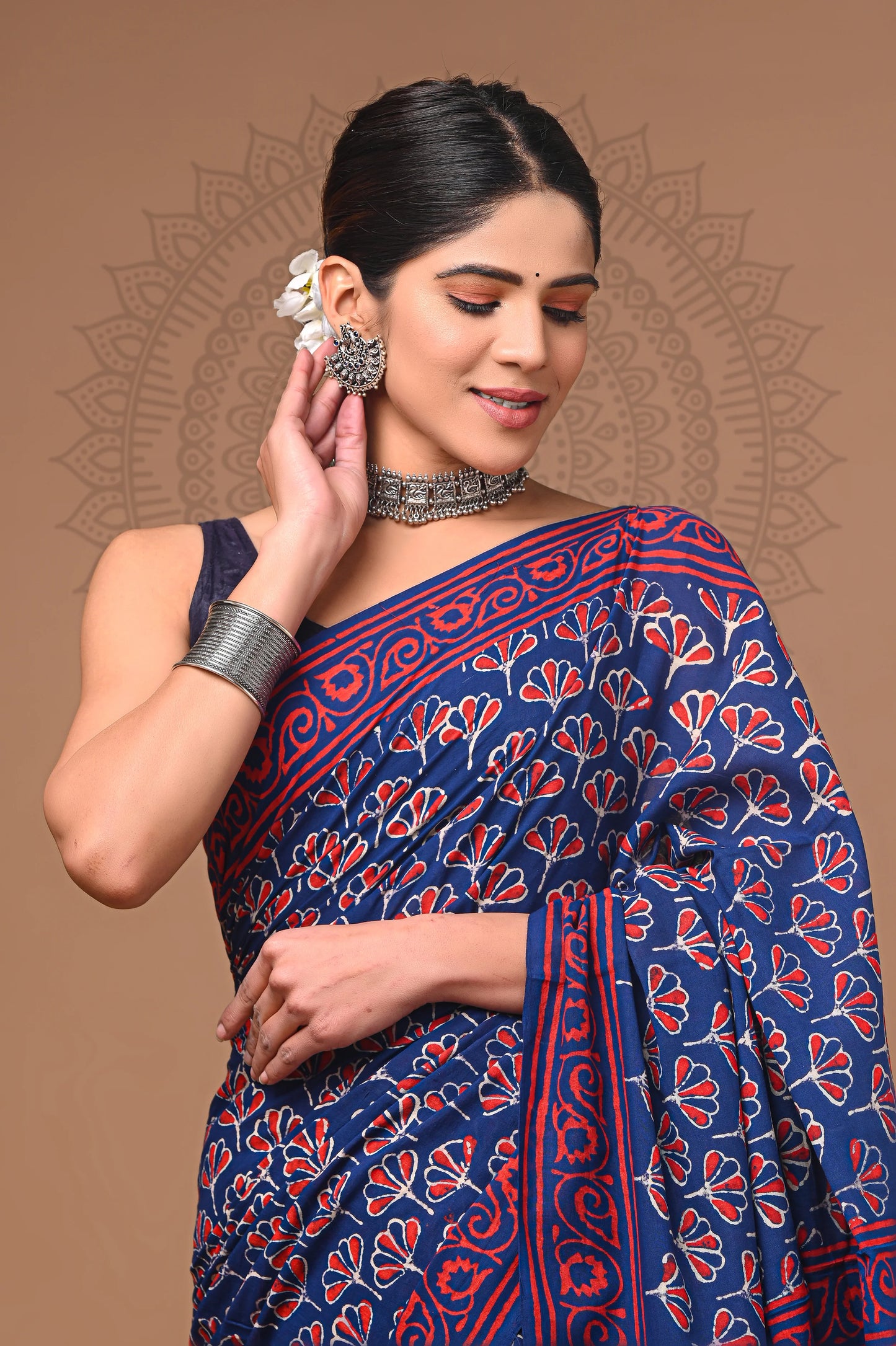 Hand Block Printed Pure mul Cotton Saree