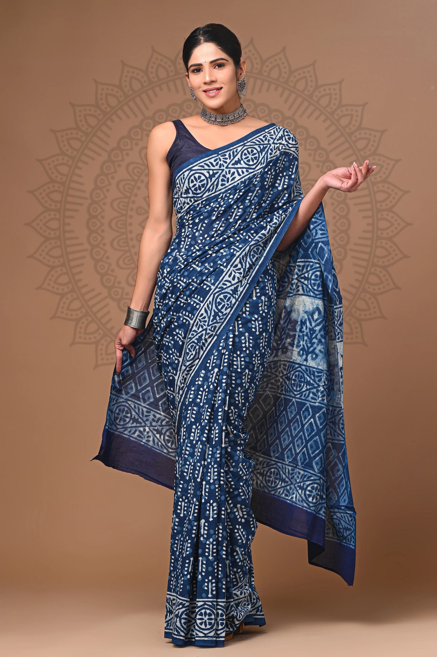 Hand Block Printed Pure mul Cotton Saree