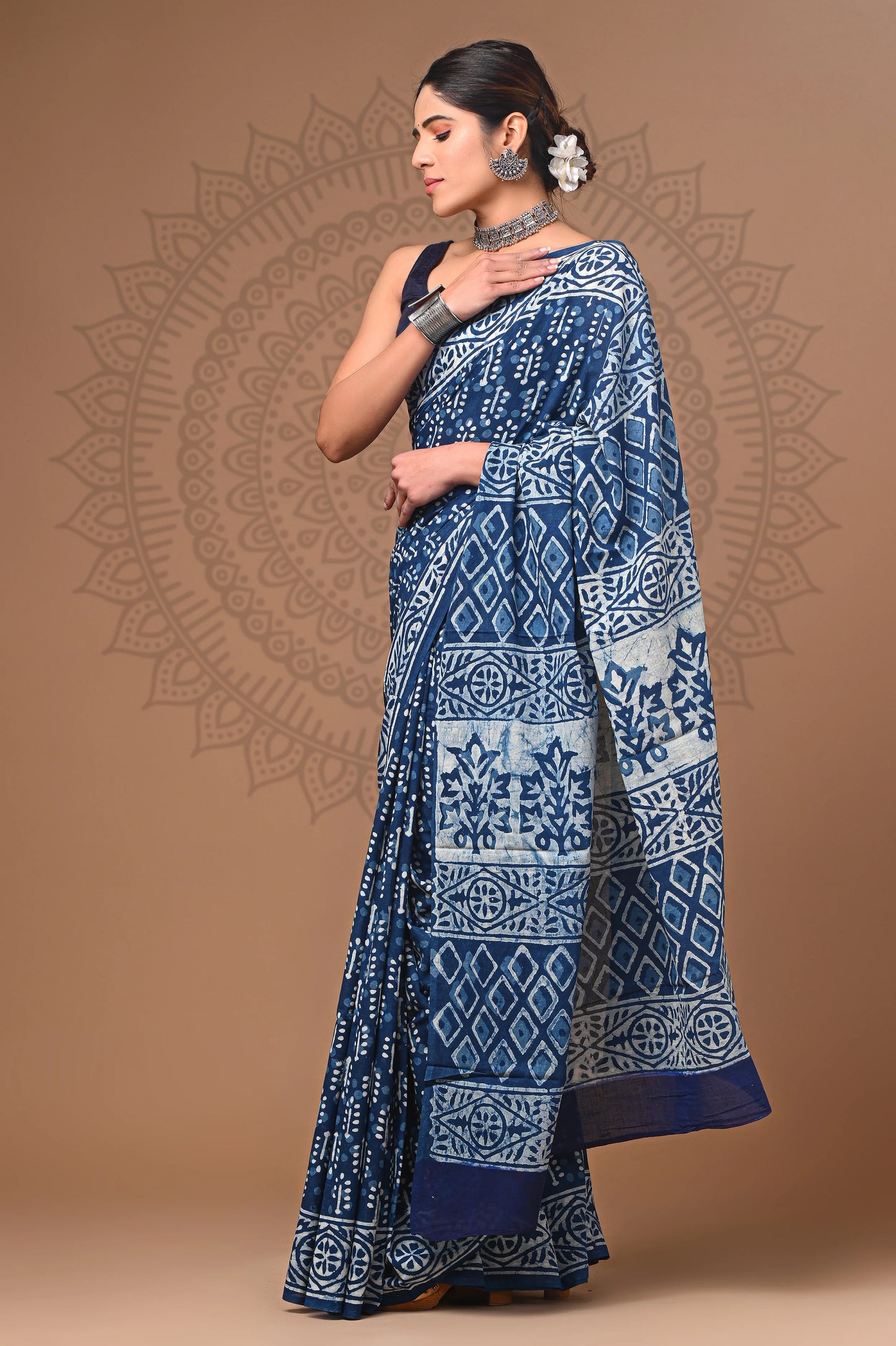 Hand Block Printed Pure mul Cotton Saree