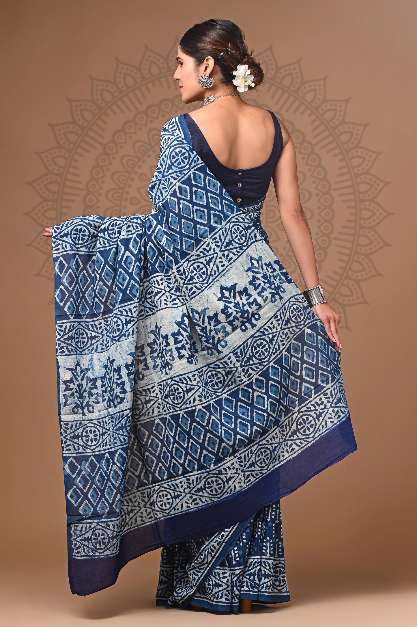 Hand Block Printed Pure mul Cotton Saree