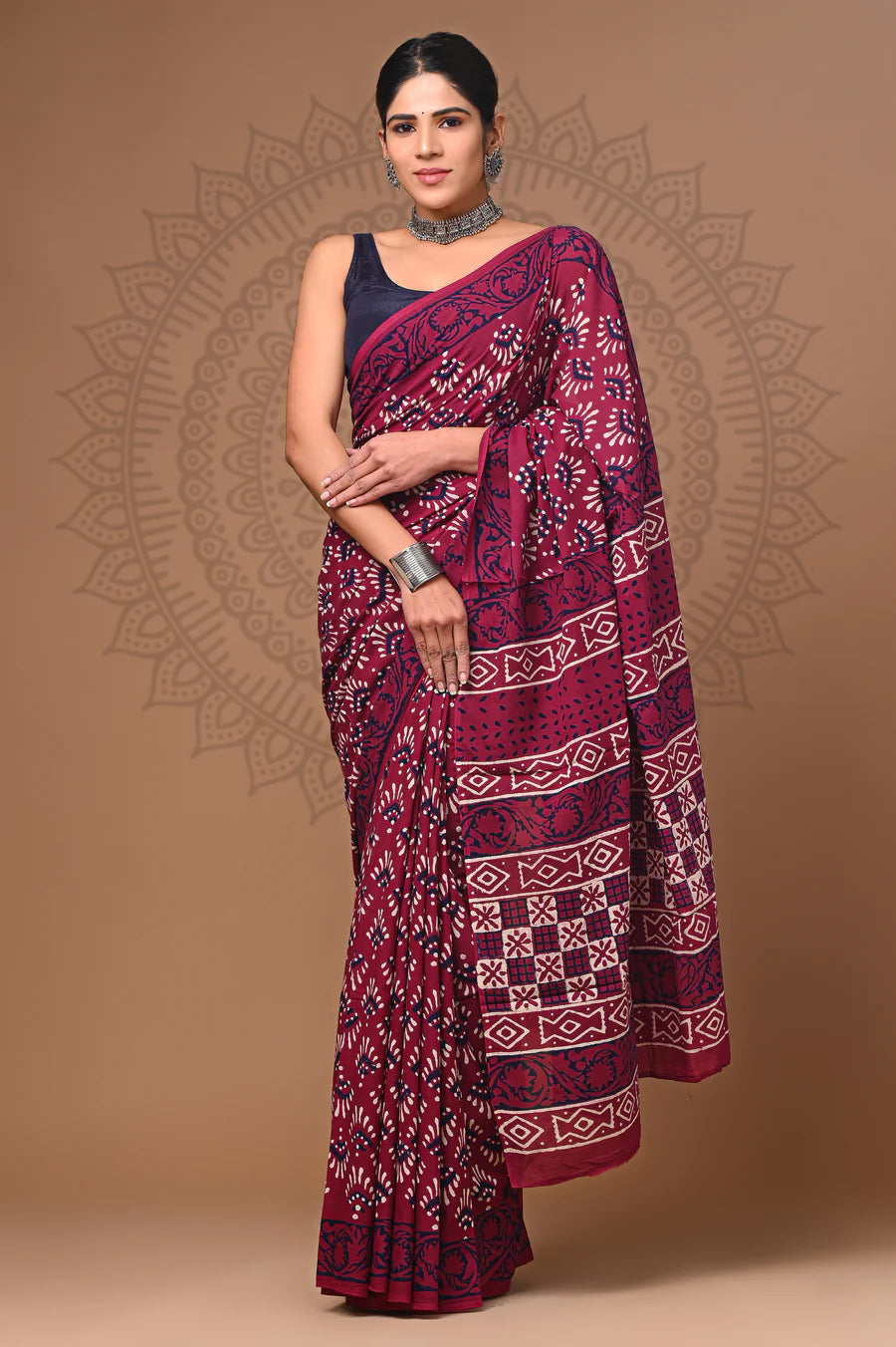 Hand Block Printed Pure mul Cotton Saree