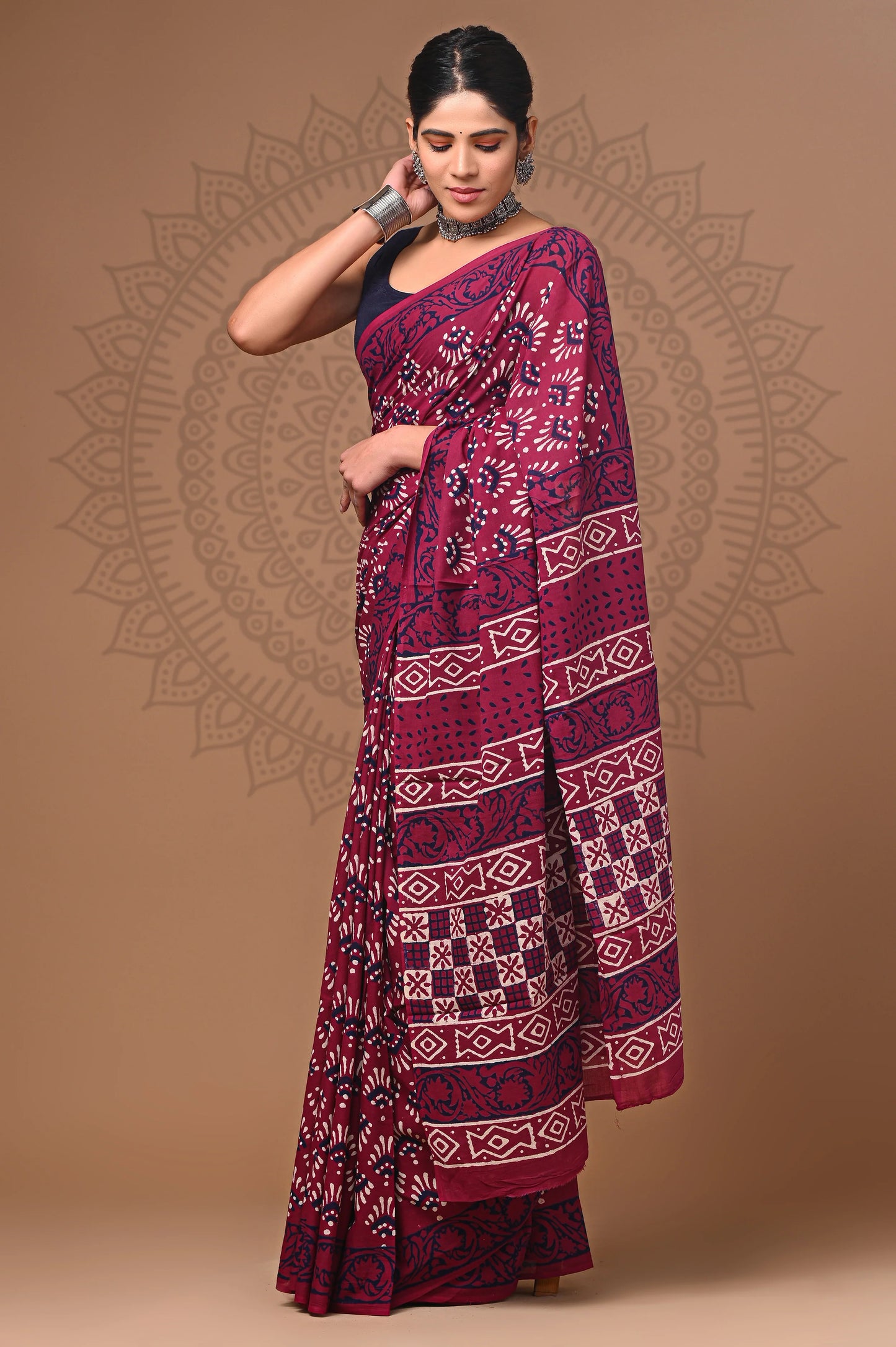 Hand Block Printed Pure mul Cotton Saree