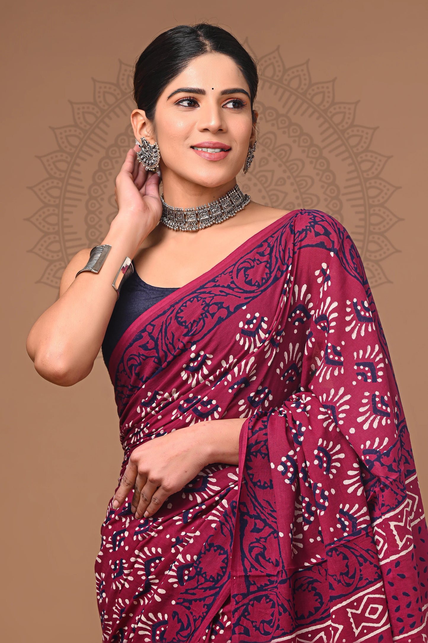 Hand Block Printed Pure mul Cotton Saree