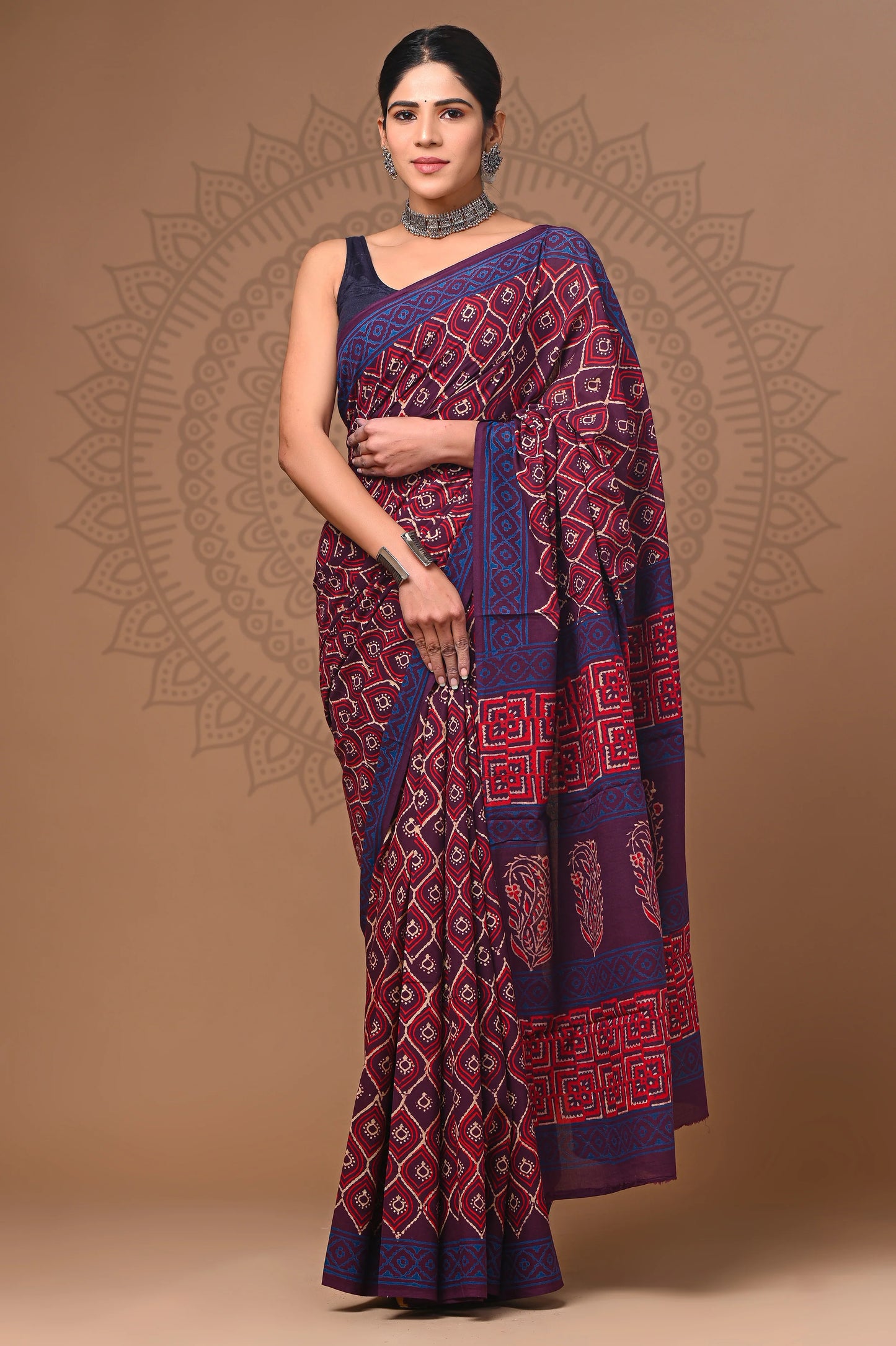 Hand Block Printed Pure mul Cotton Saree