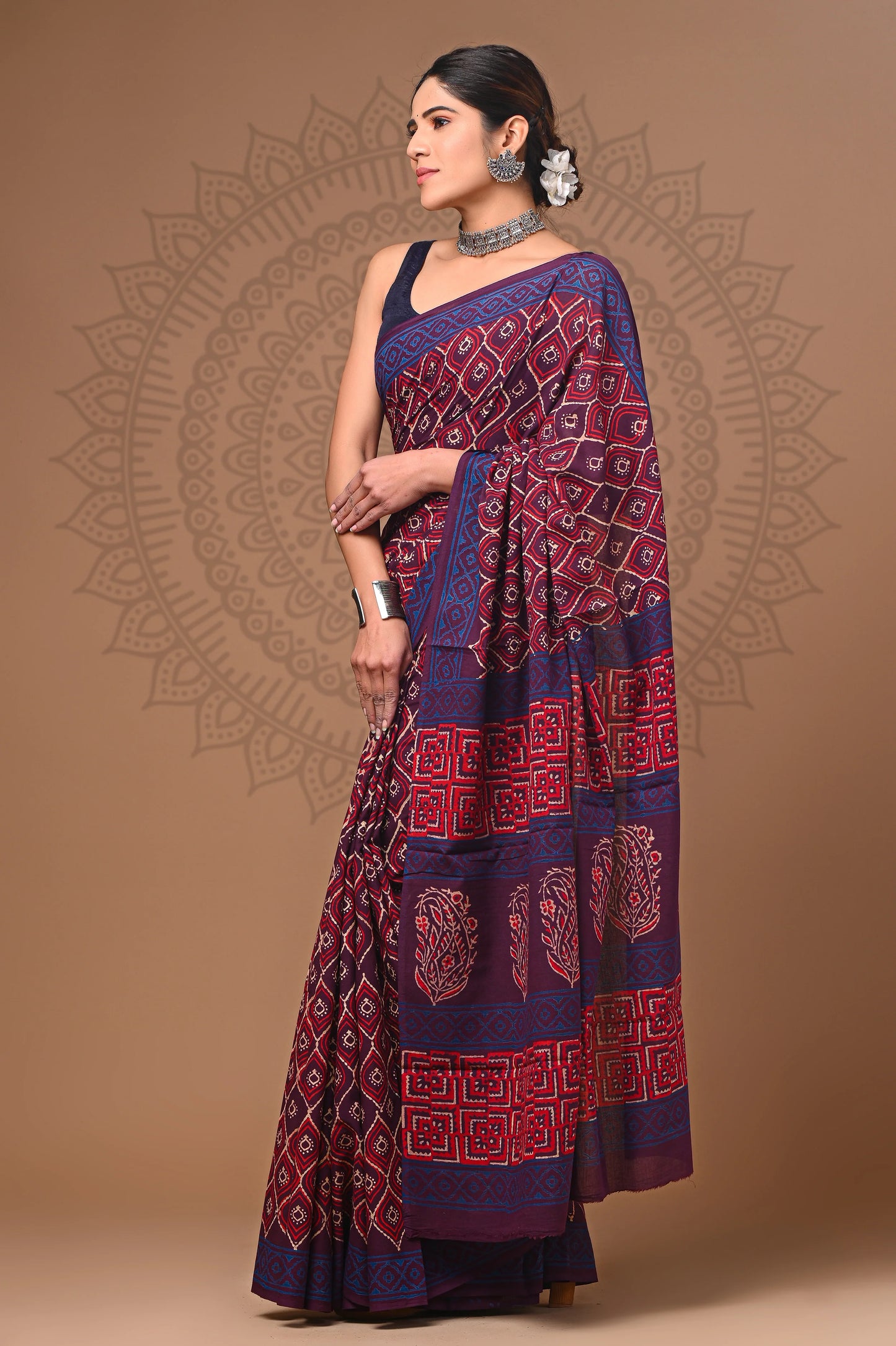 Hand Block Printed Pure mul Cotton Saree