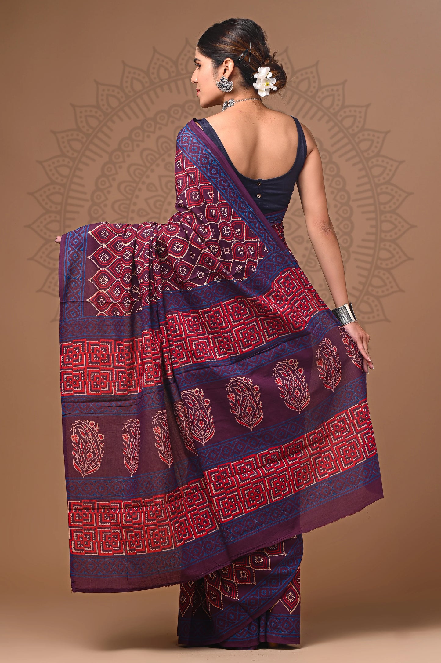 Hand Block Printed Pure mul Cotton Saree