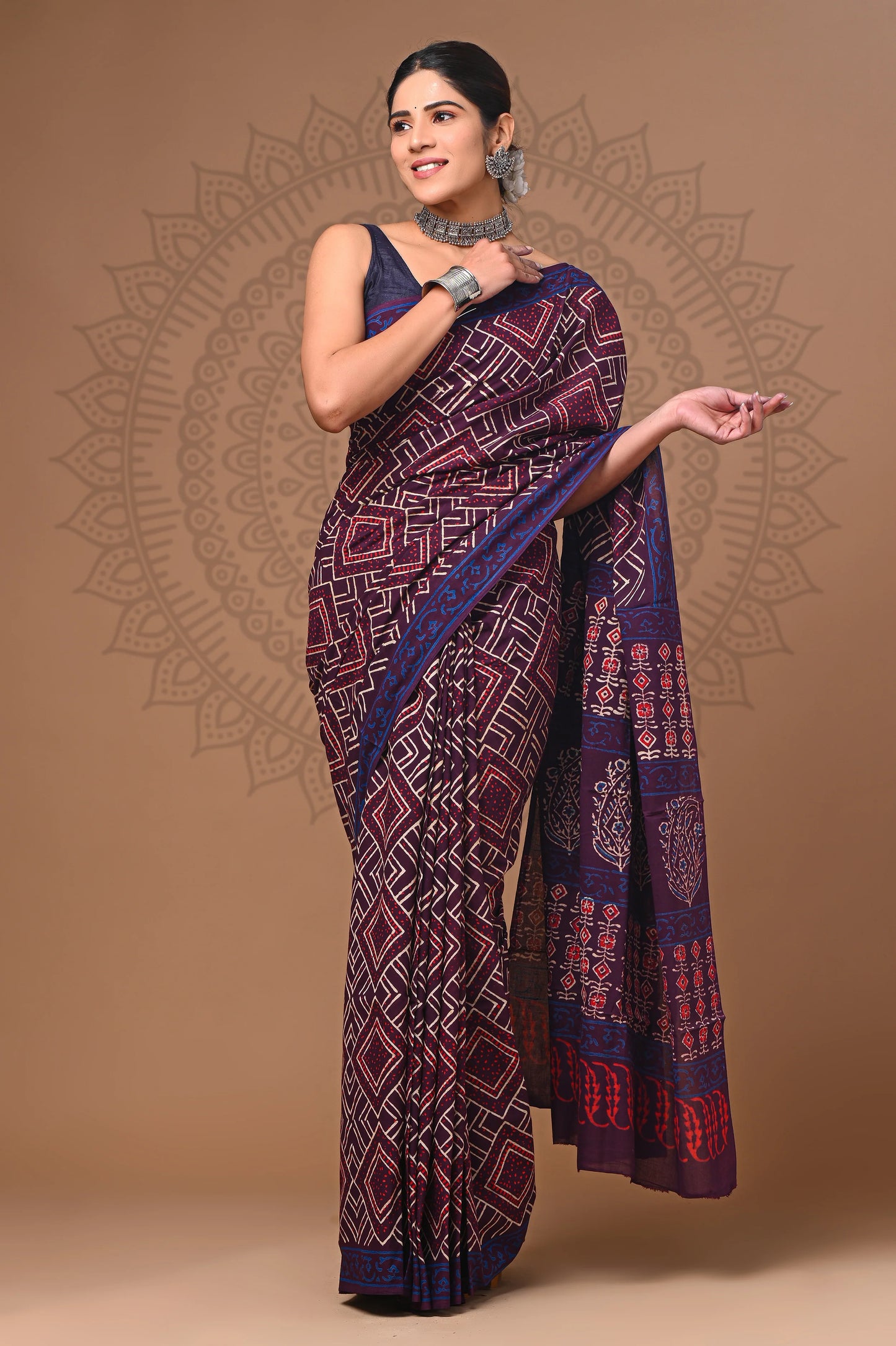 Hand Block Printed Pure mul Cotton Saree