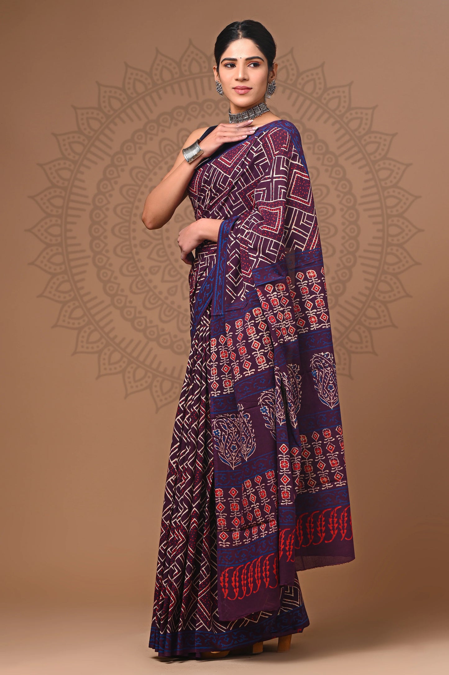 Hand Block Printed Pure mul Cotton Saree