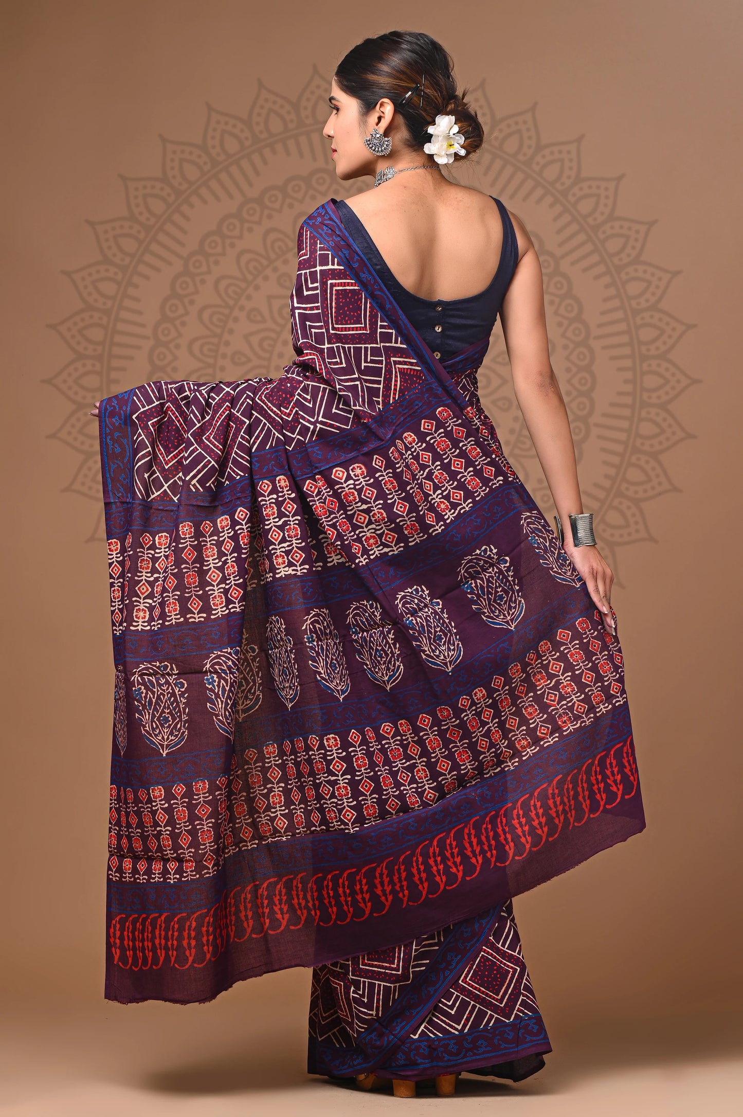 Hand Block Printed Pure mul Cotton Saree