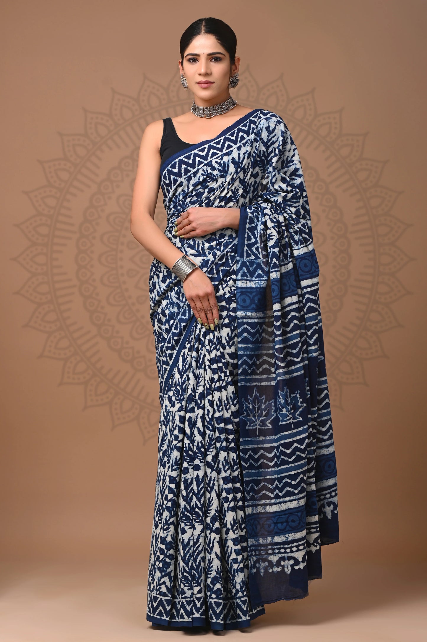 Hand Block Printed Pure mul Cotton Saree