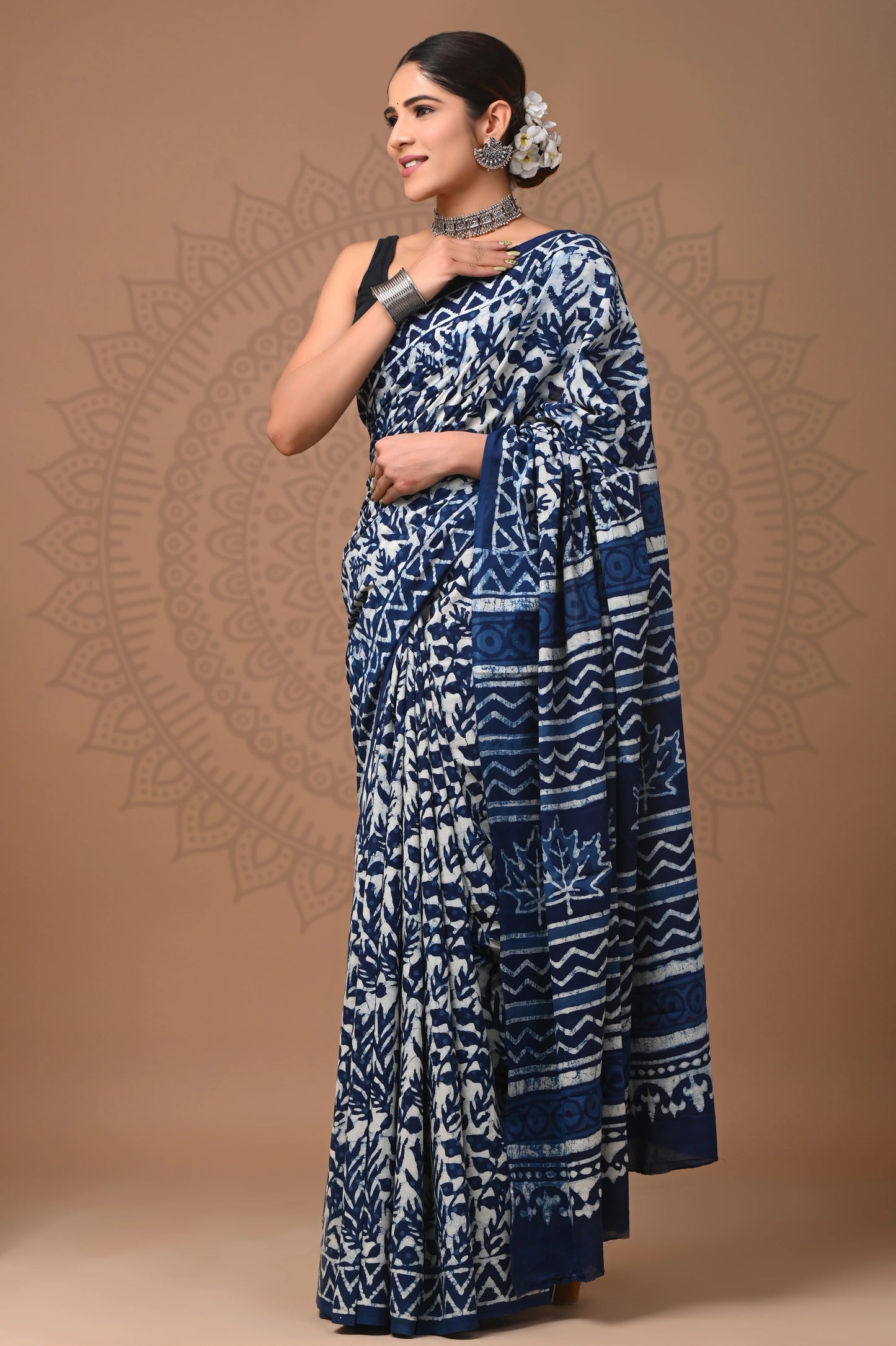 Hand Block Printed Pure mul Cotton Saree