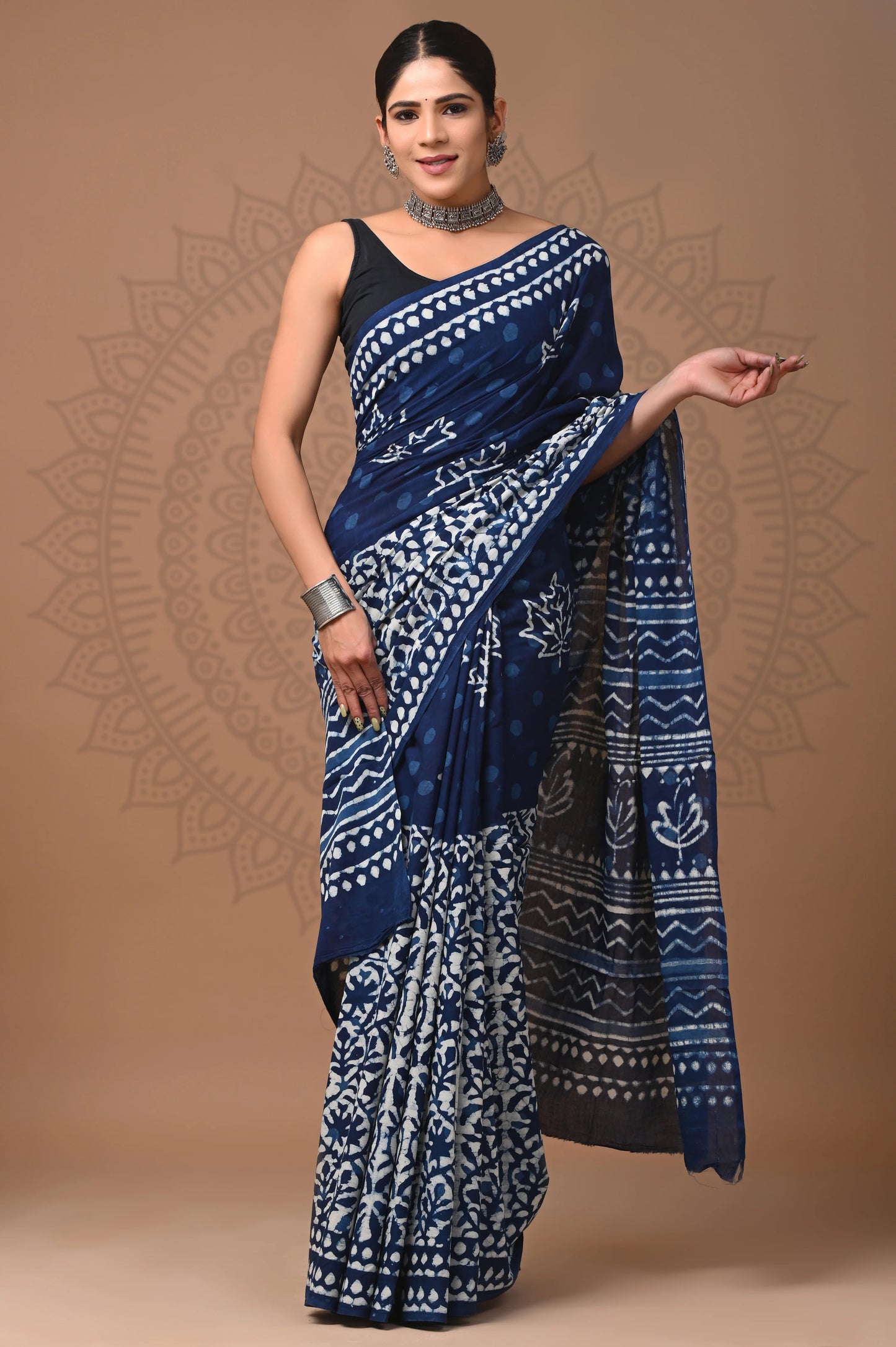 Hand Block Printed Pure mul Cotton Saree