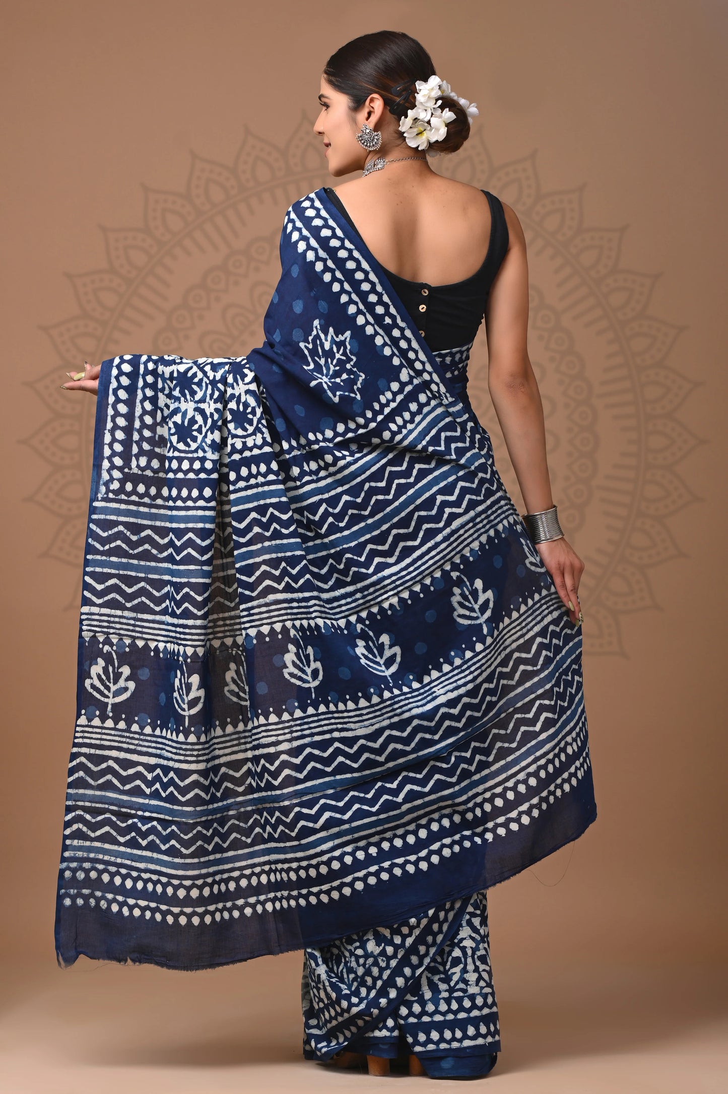 Hand Block Printed Pure mul Cotton Saree