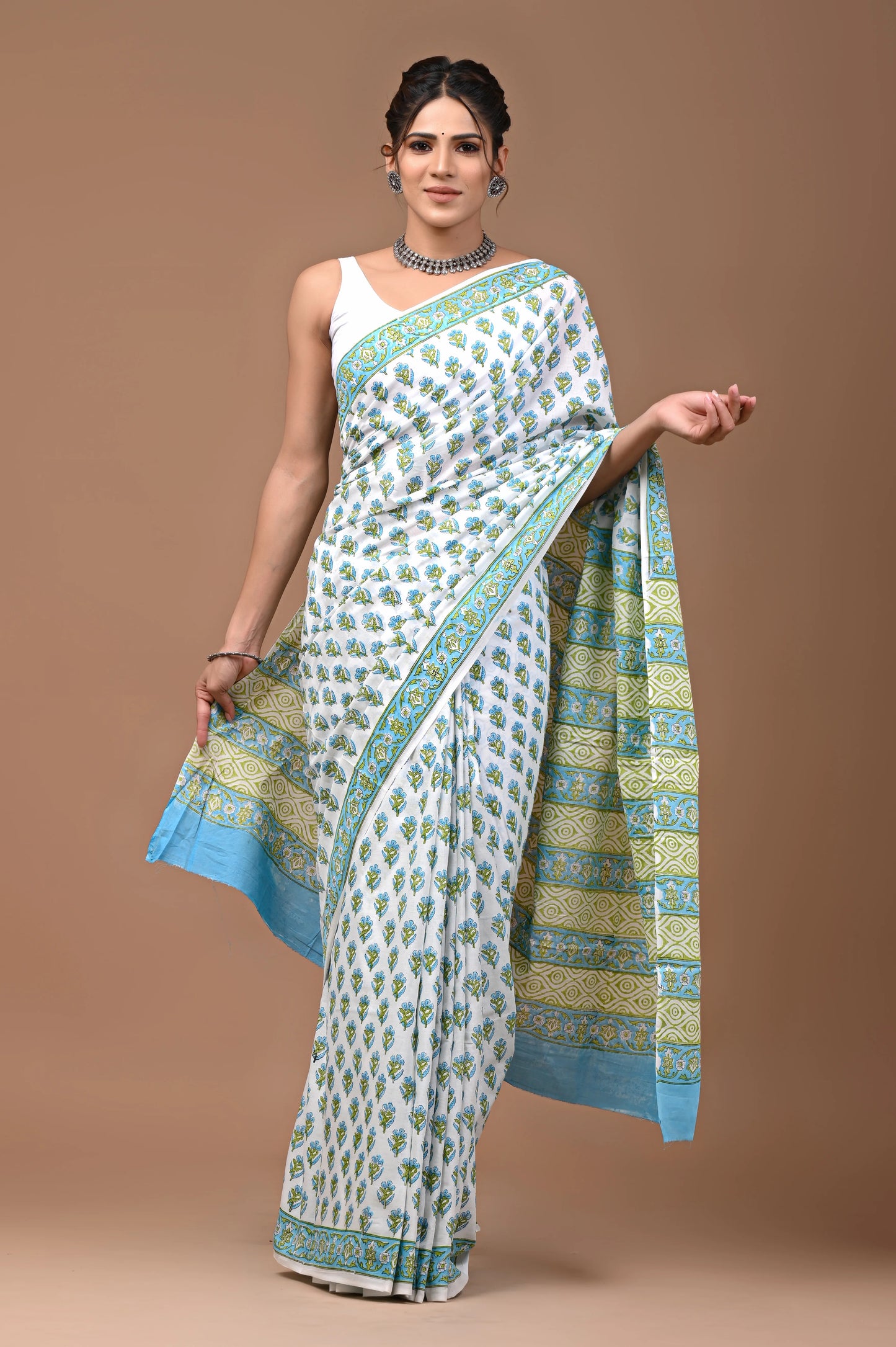 Hand Block Printed Pure mul Cotton Saree