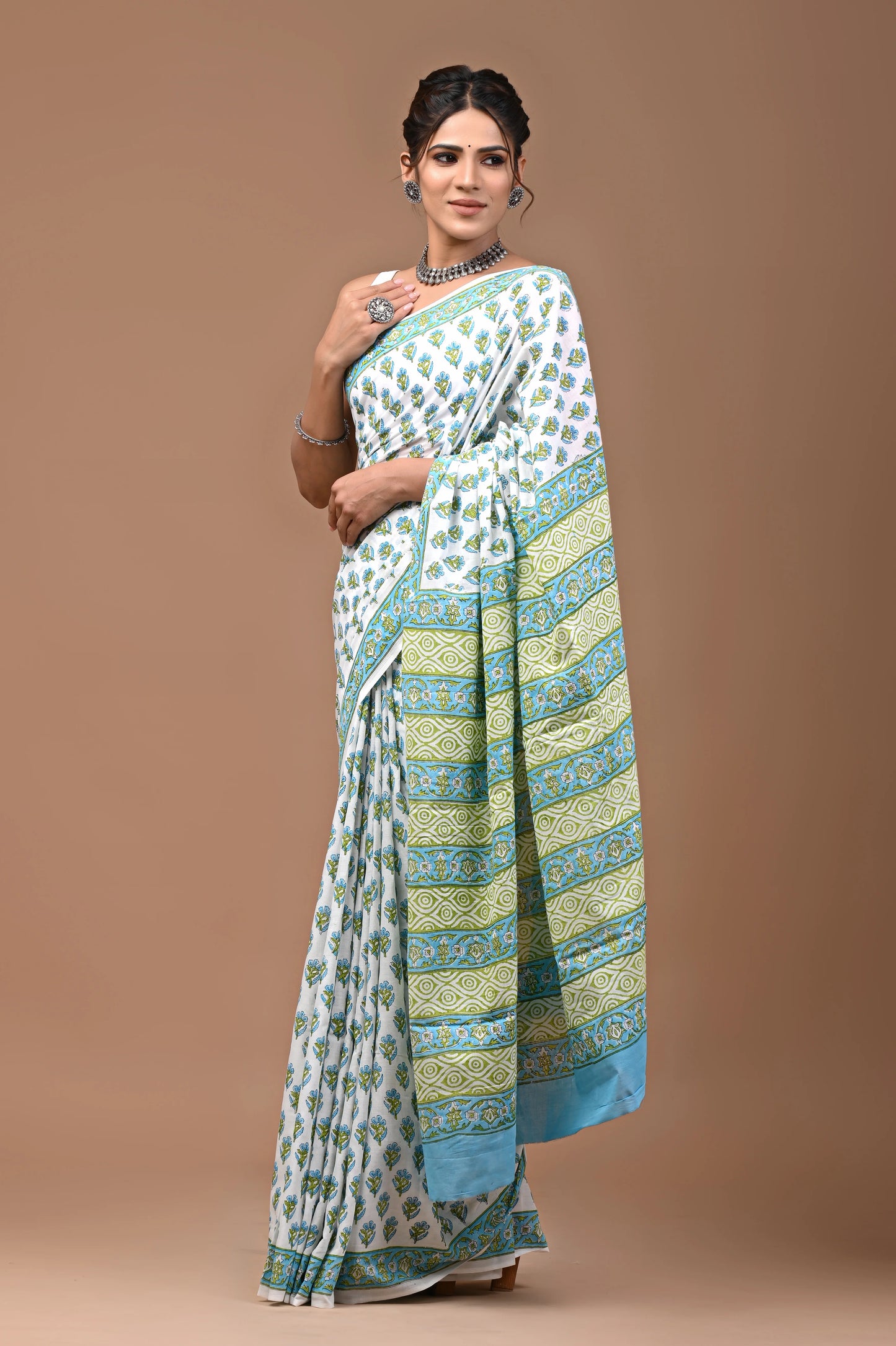 Hand Block Printed Pure mul Cotton Saree