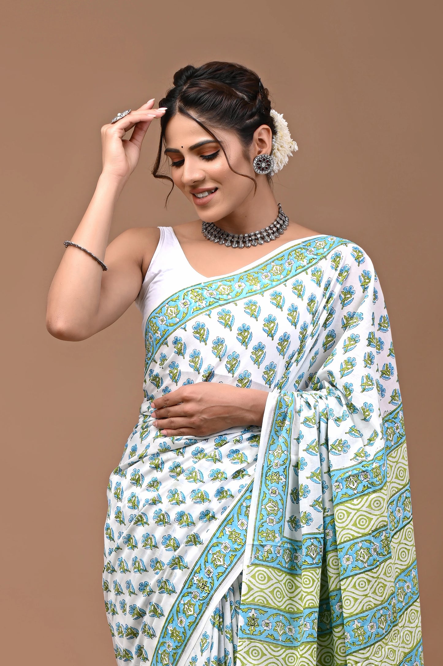 Hand Block Printed Pure mul Cotton Saree