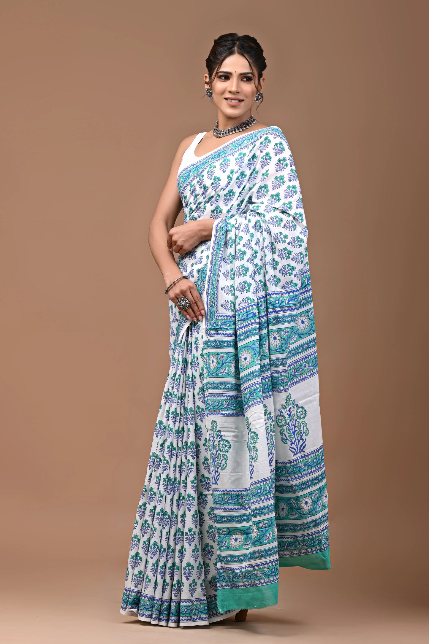 Hand Block Printed Pure mul Cotton Saree