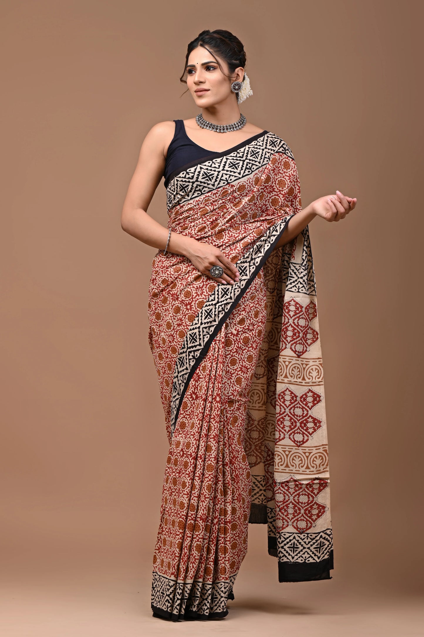 Hand Block Printed Pure mul Cotton Saree