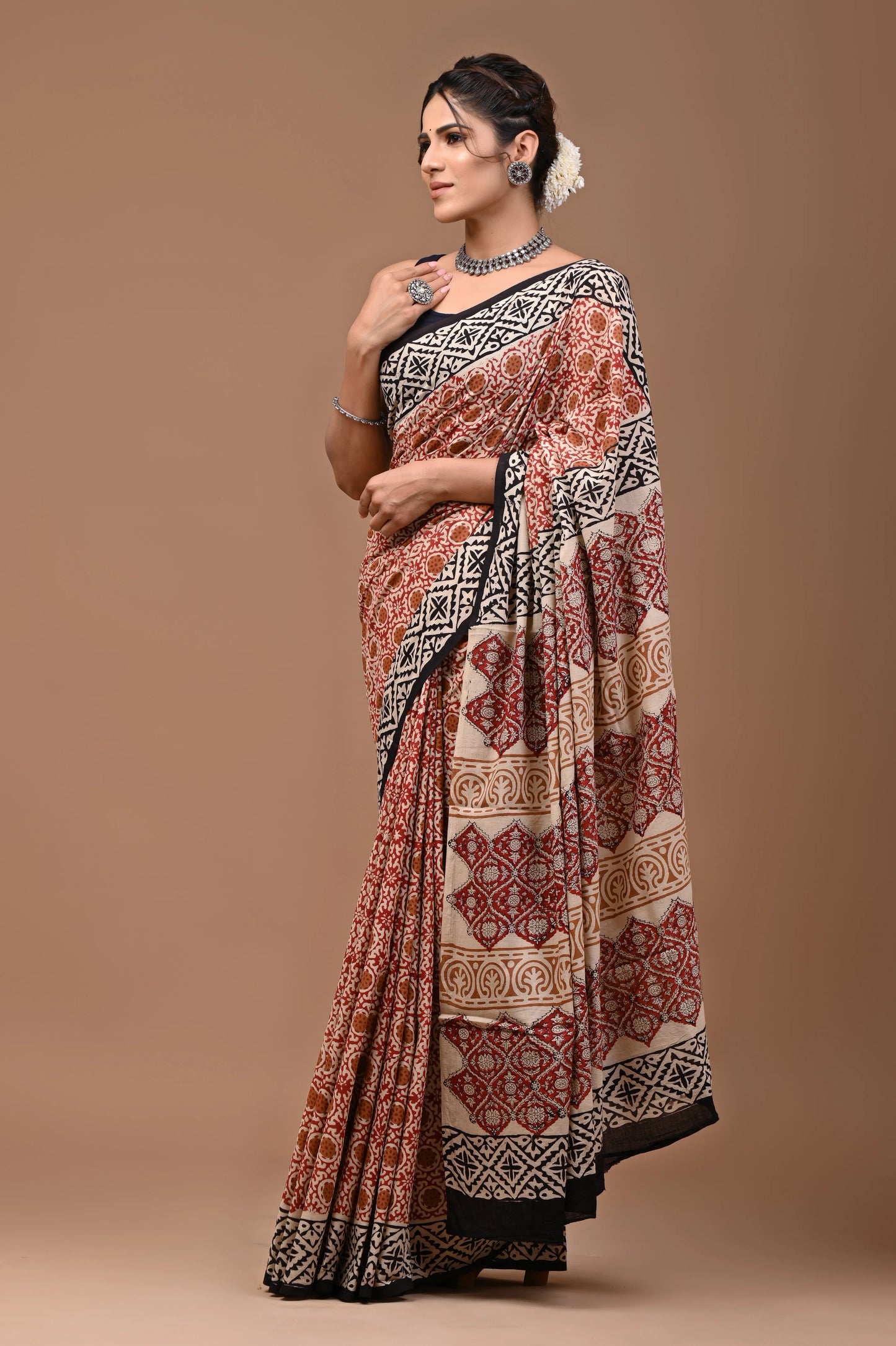 Hand Block Printed Pure mul Cotton Saree