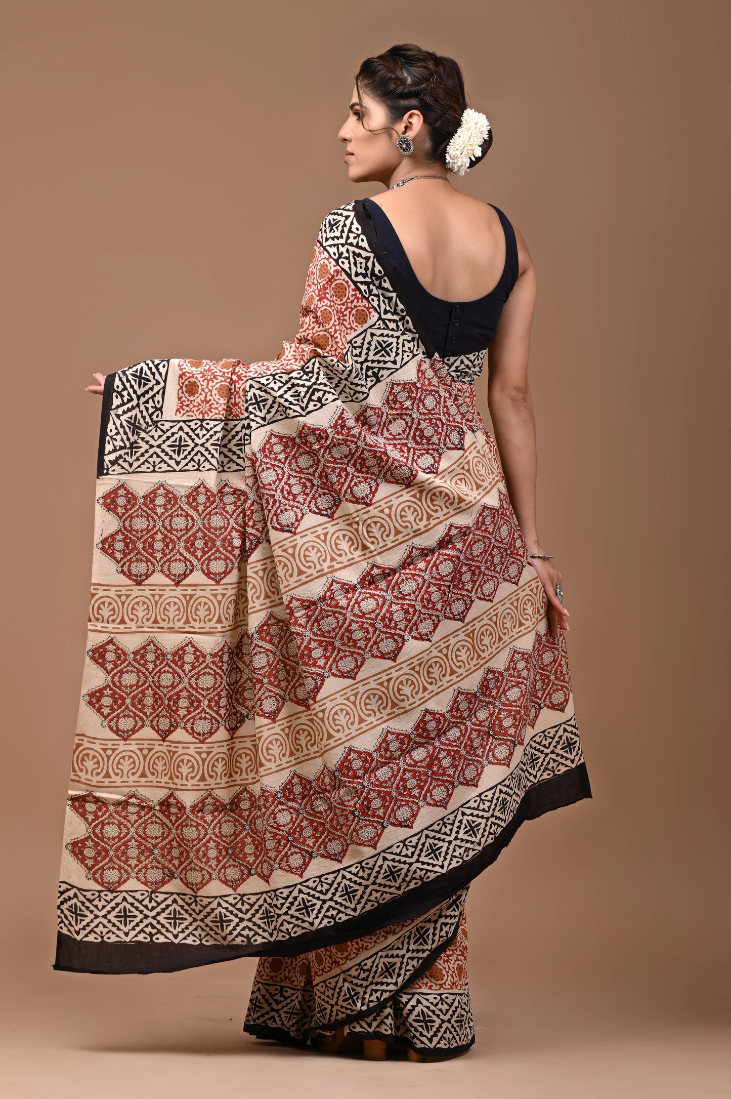 Hand Block Printed Pure mul Cotton Saree