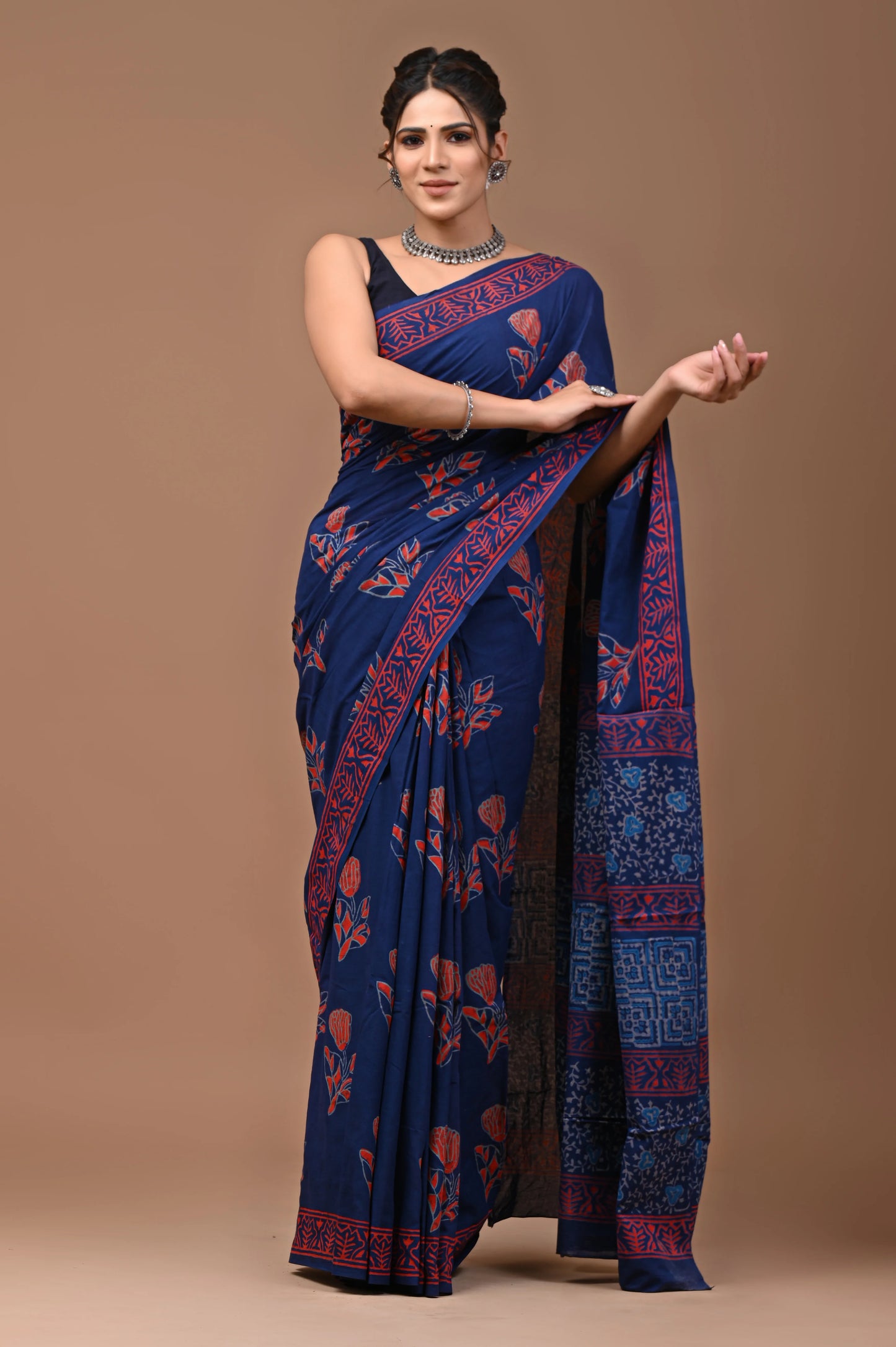 Hand Block Printed Pure mul Cotton Saree