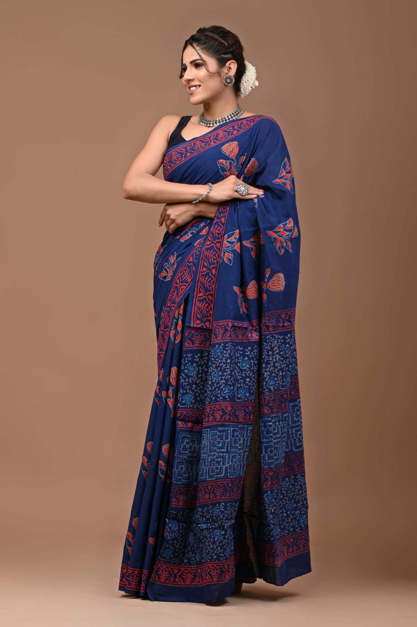 Hand Block Printed Pure mul Cotton Saree