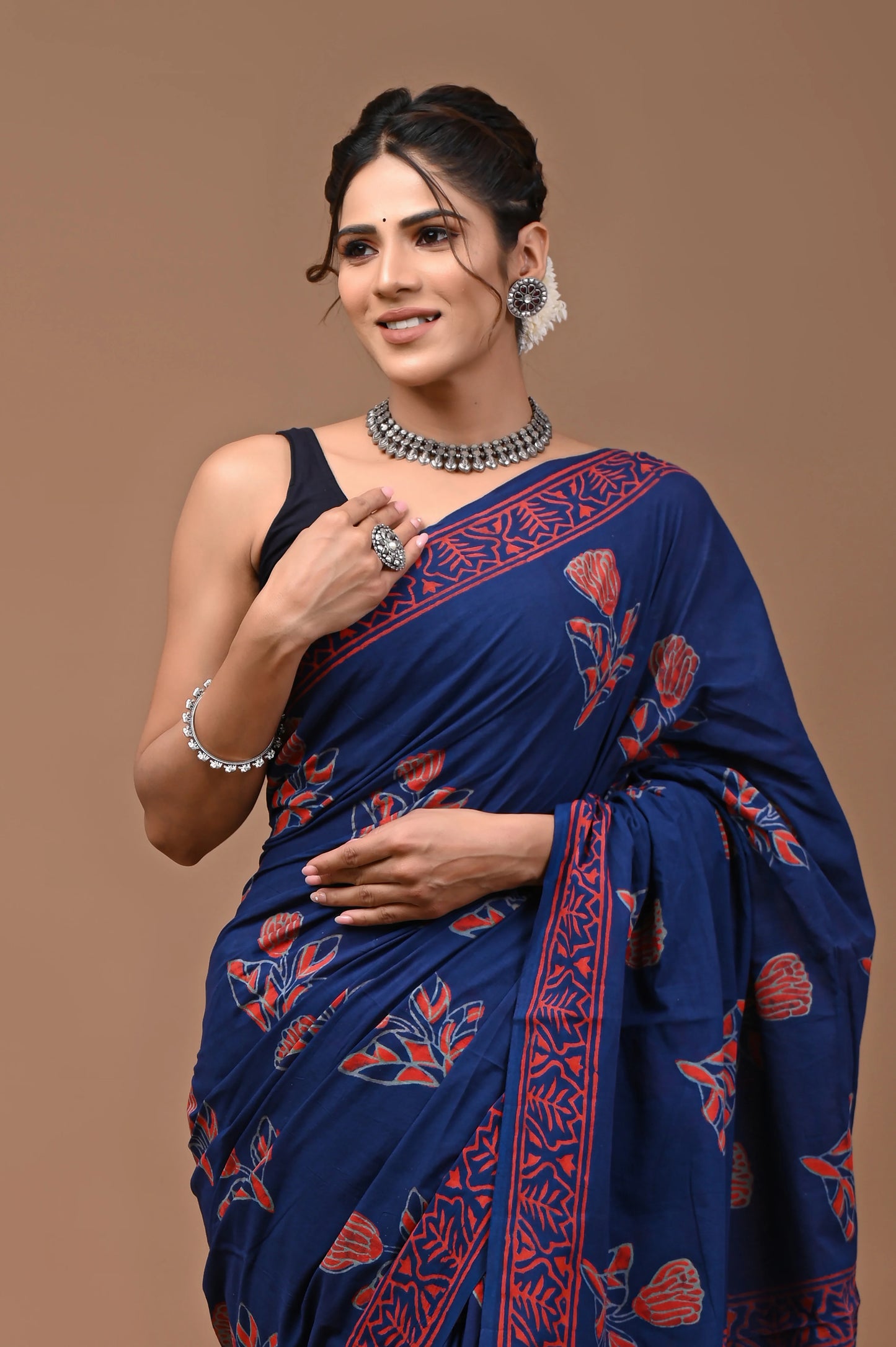 Hand Block Printed Pure mul Cotton Saree