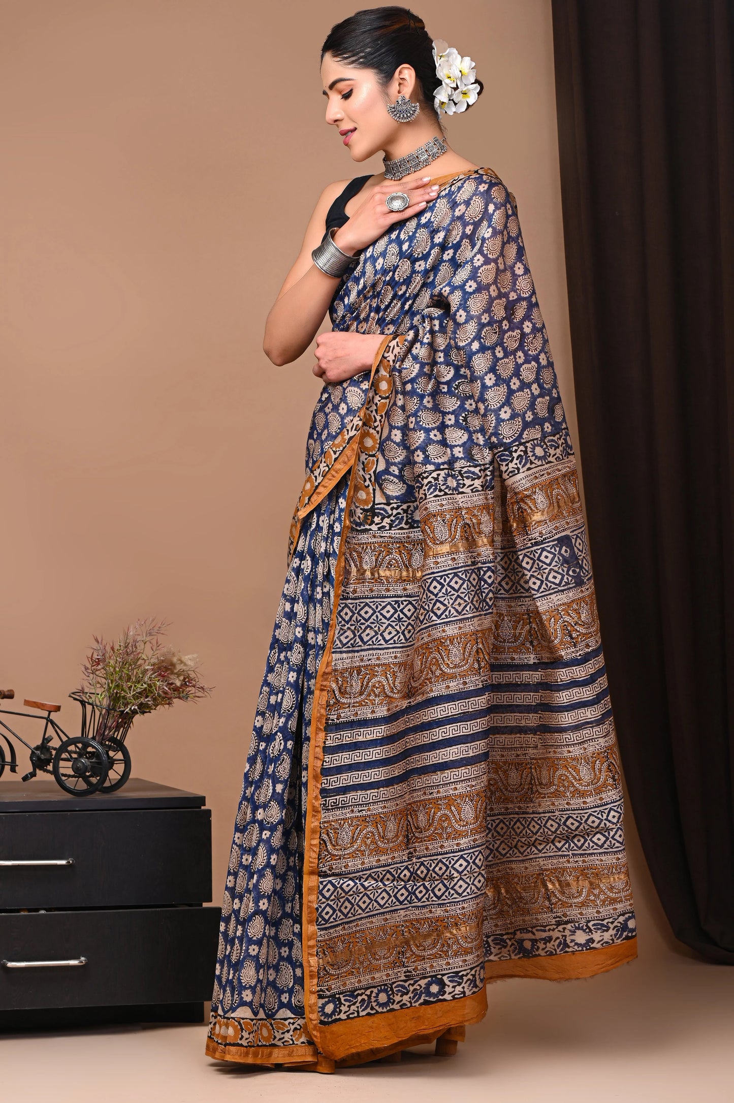 Premium Hand Block Printed Chanderi Silk Saree