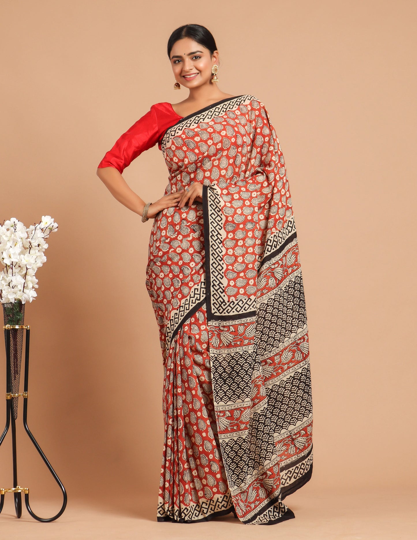 Hand Block Printed Pure mul Cotton Saree