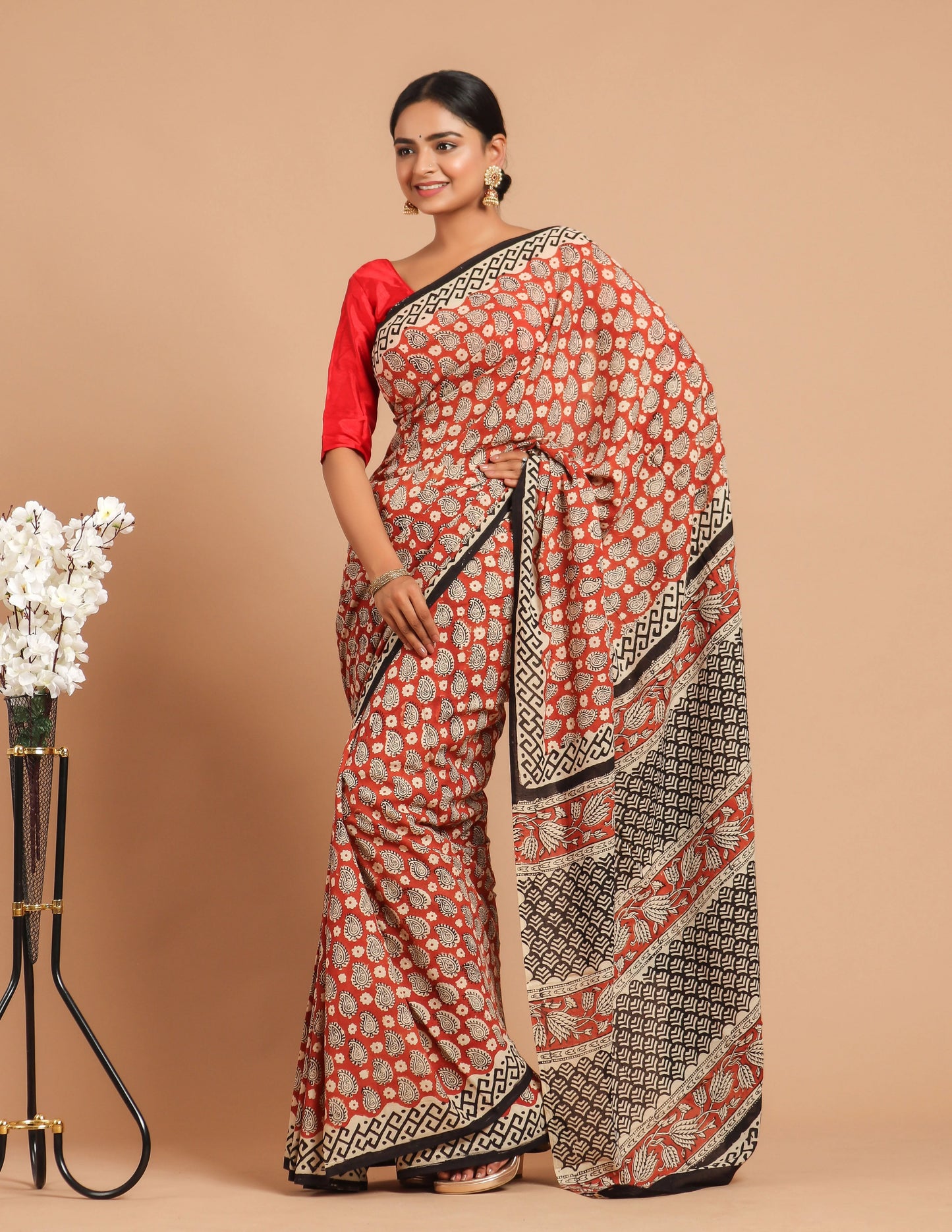 Hand Block Printed Pure mul Cotton Saree