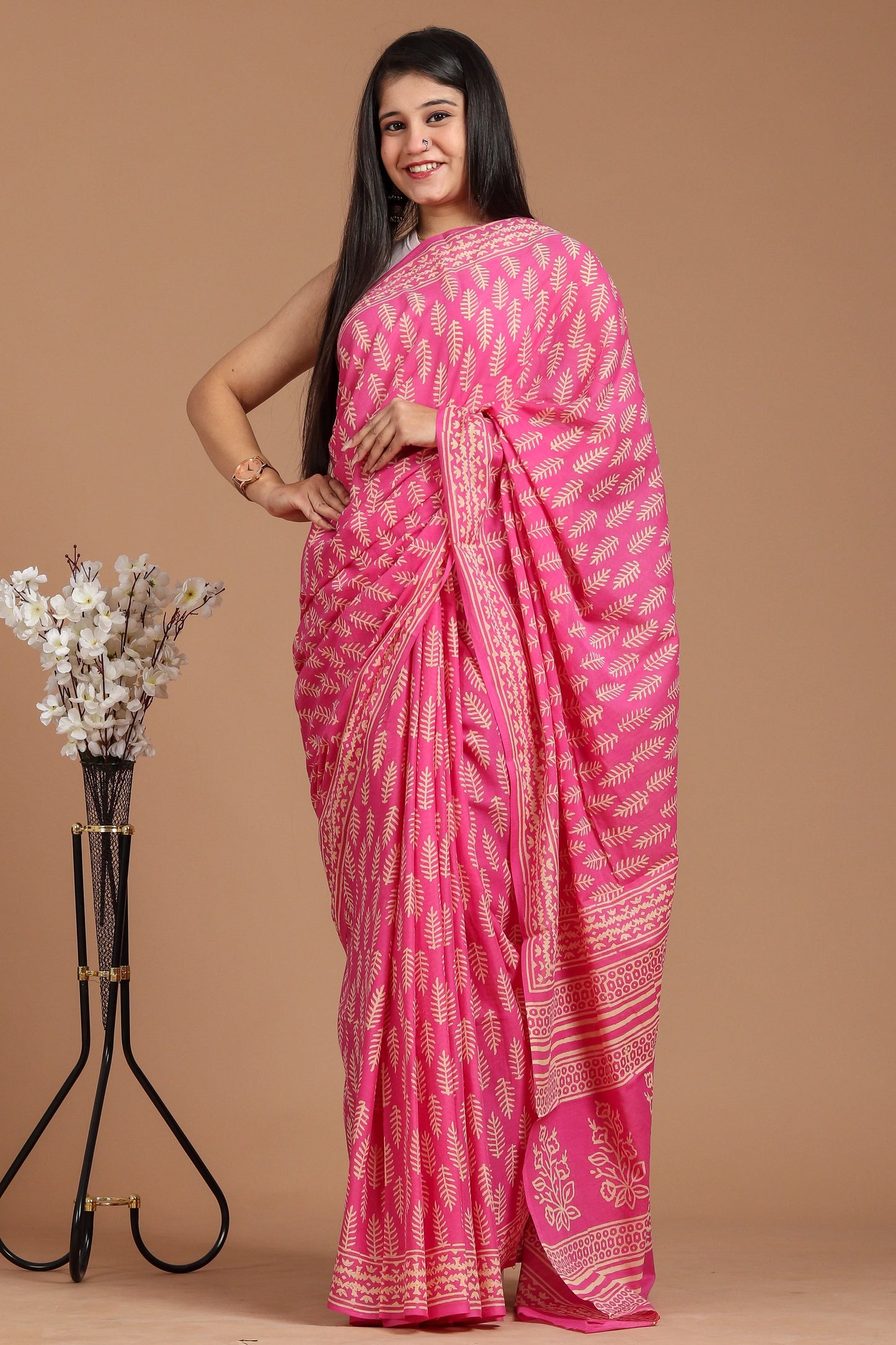 Hand Block Printed Pure mul Cotton Saree