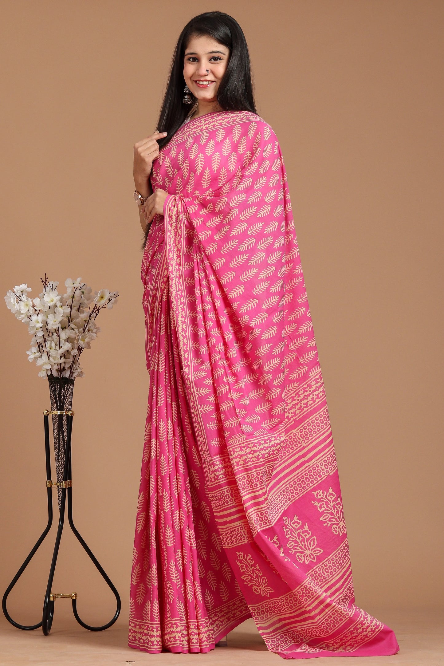 Hand Block Printed Pure mul Cotton Saree