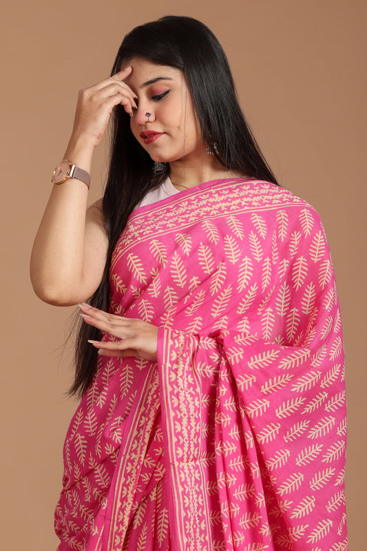 Hand Block Printed Pure mul Cotton Saree