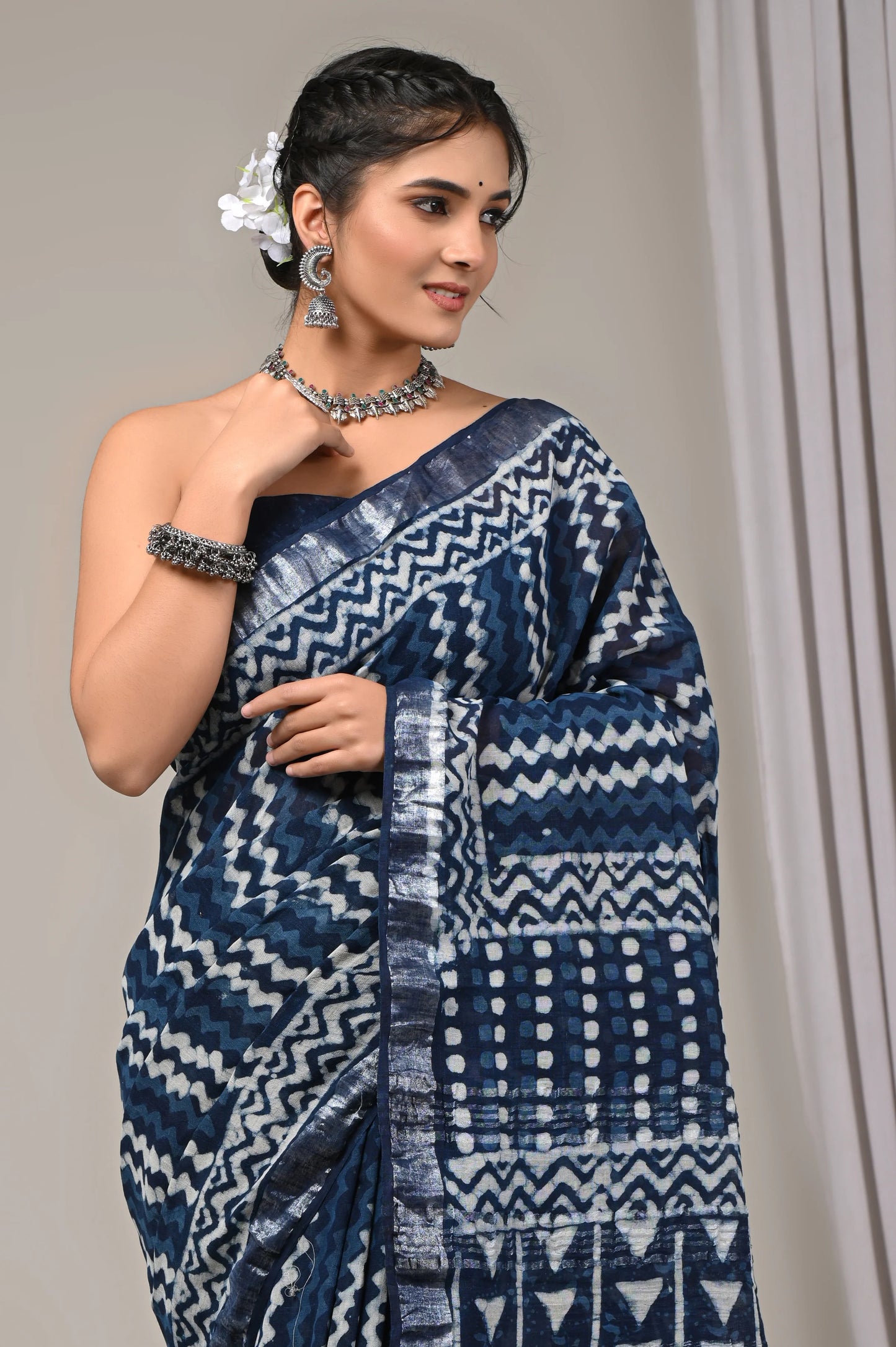 Hand Block Printed Linen Saree