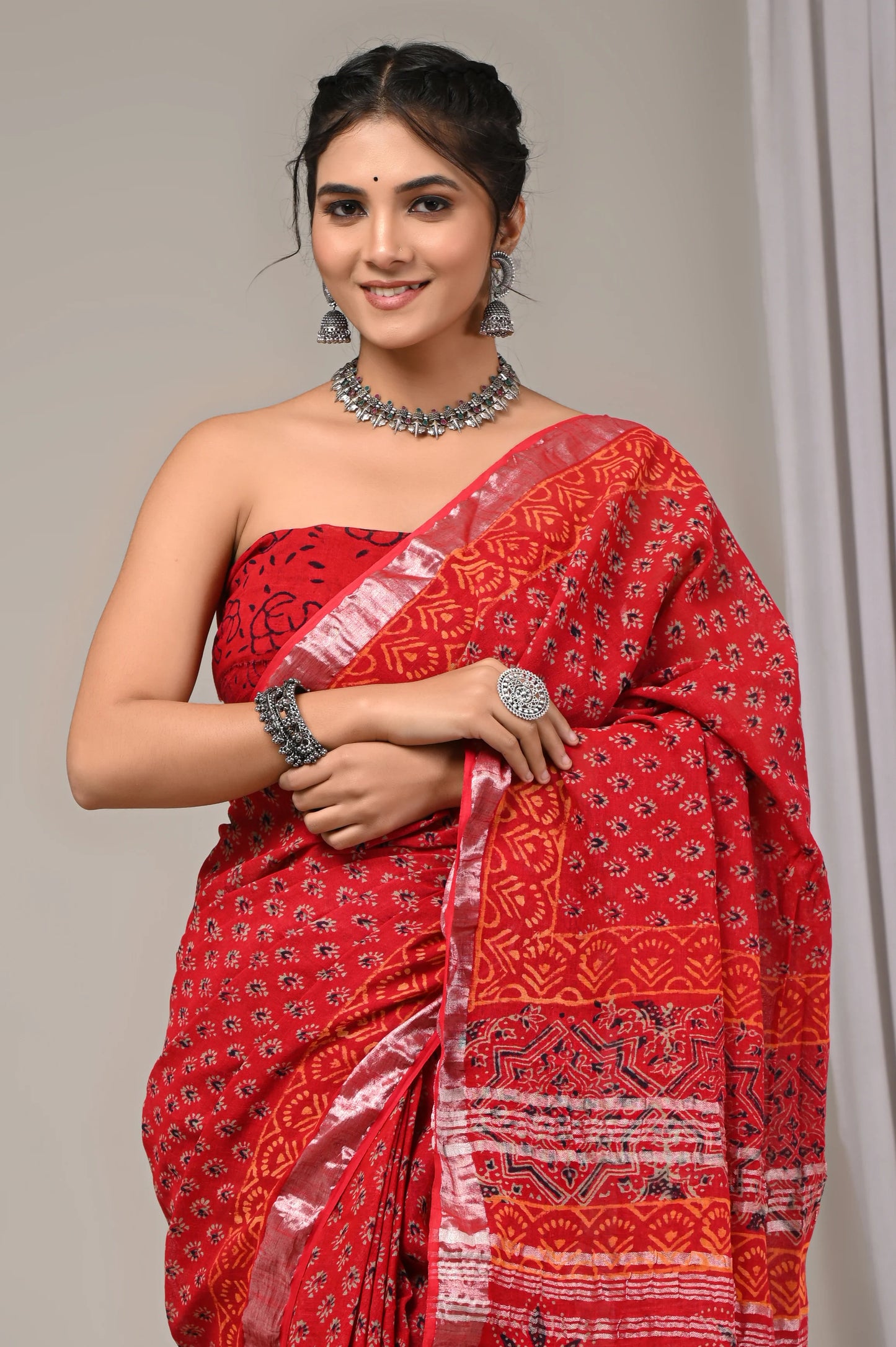 Hand Block Printed Linen Saree