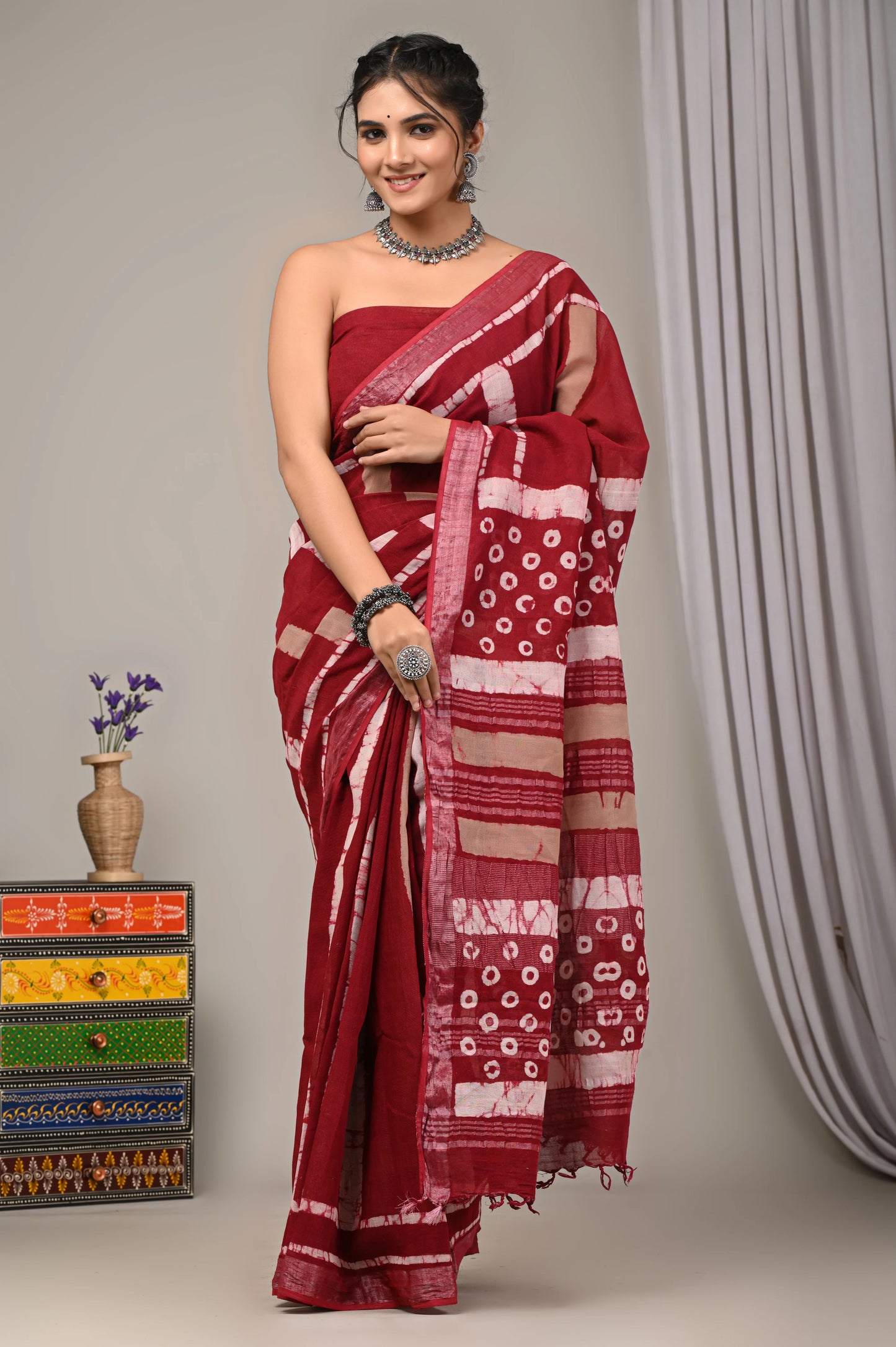 Hand Block Printed Linen Saree