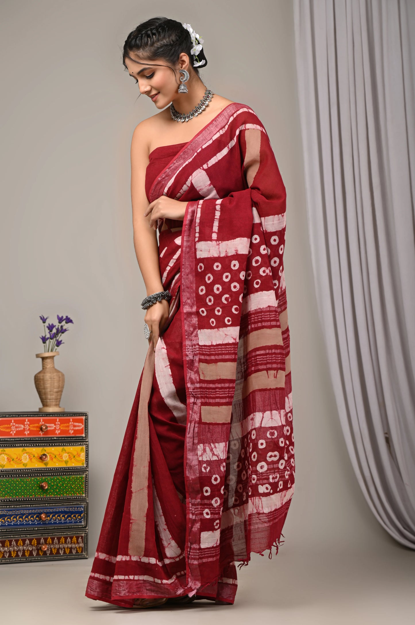 Hand Block Printed Linen Saree