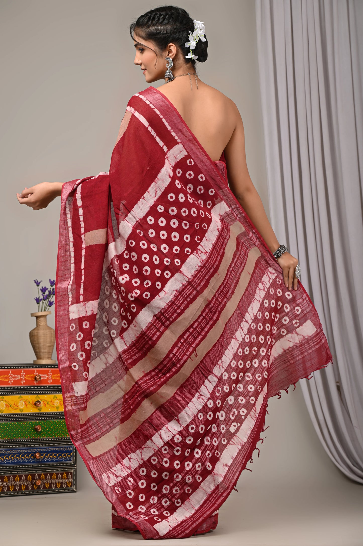 Hand Block Printed Linen Saree