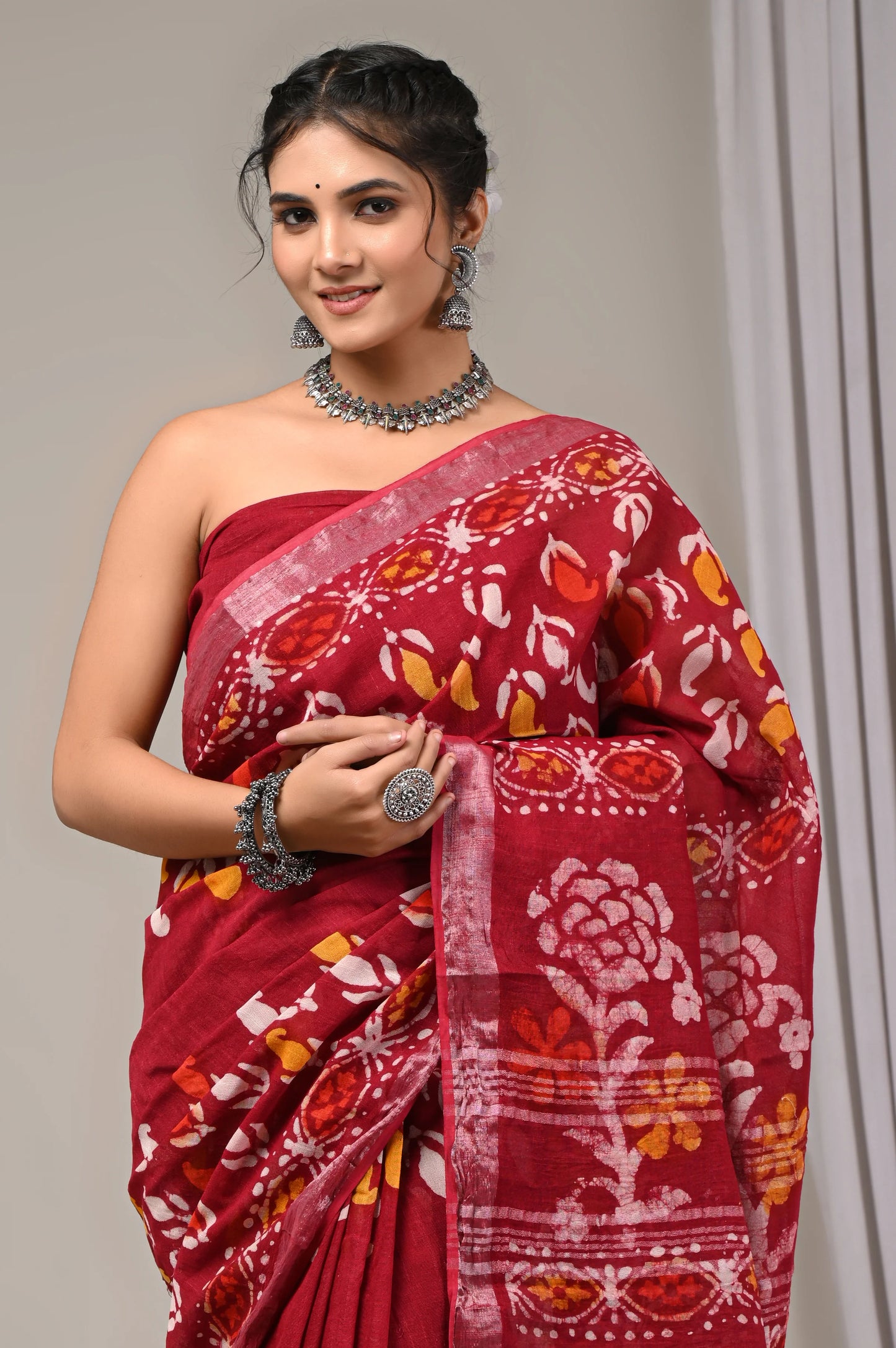 Hand Block Printed Linen Saree