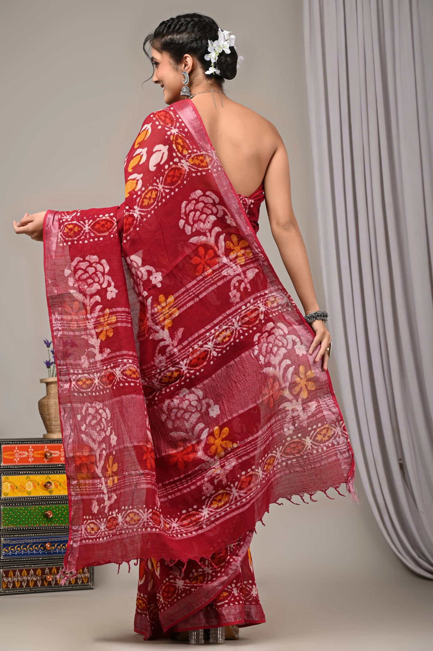 Hand Block Printed Linen Saree