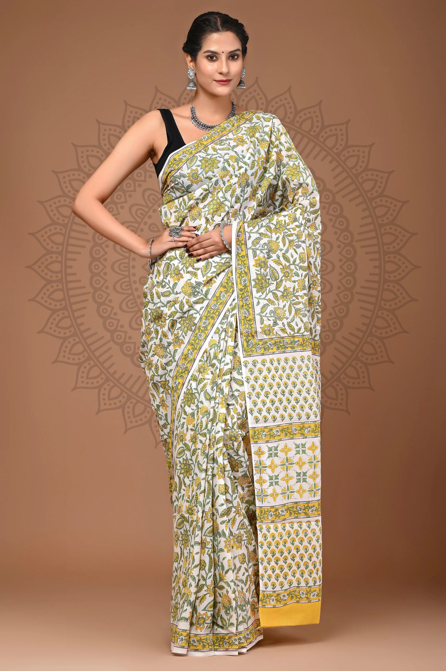 Hand Block Printed Pure mul Cotton Saree