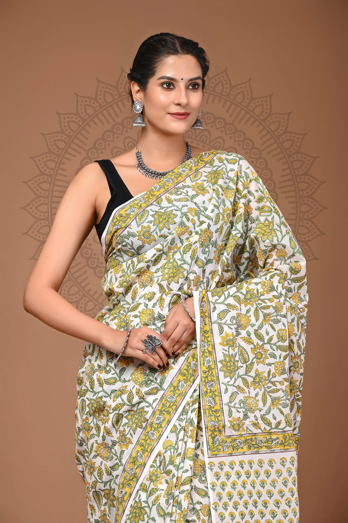 Hand Block Printed Pure mul Cotton Saree