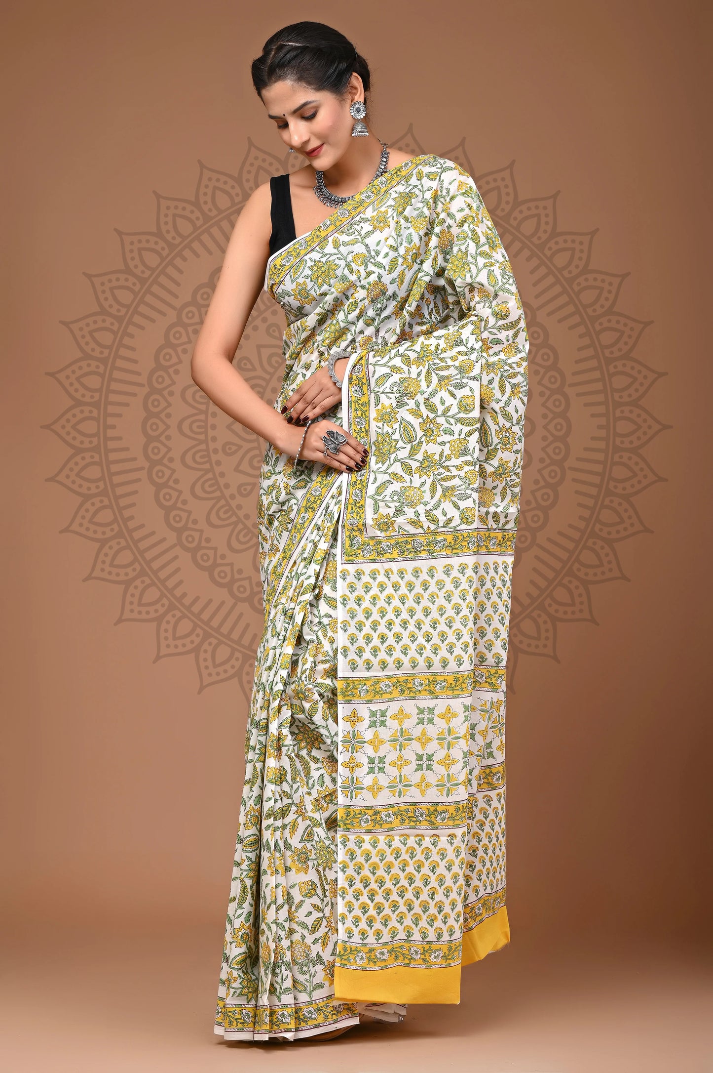 Hand Block Printed Pure mul Cotton Saree