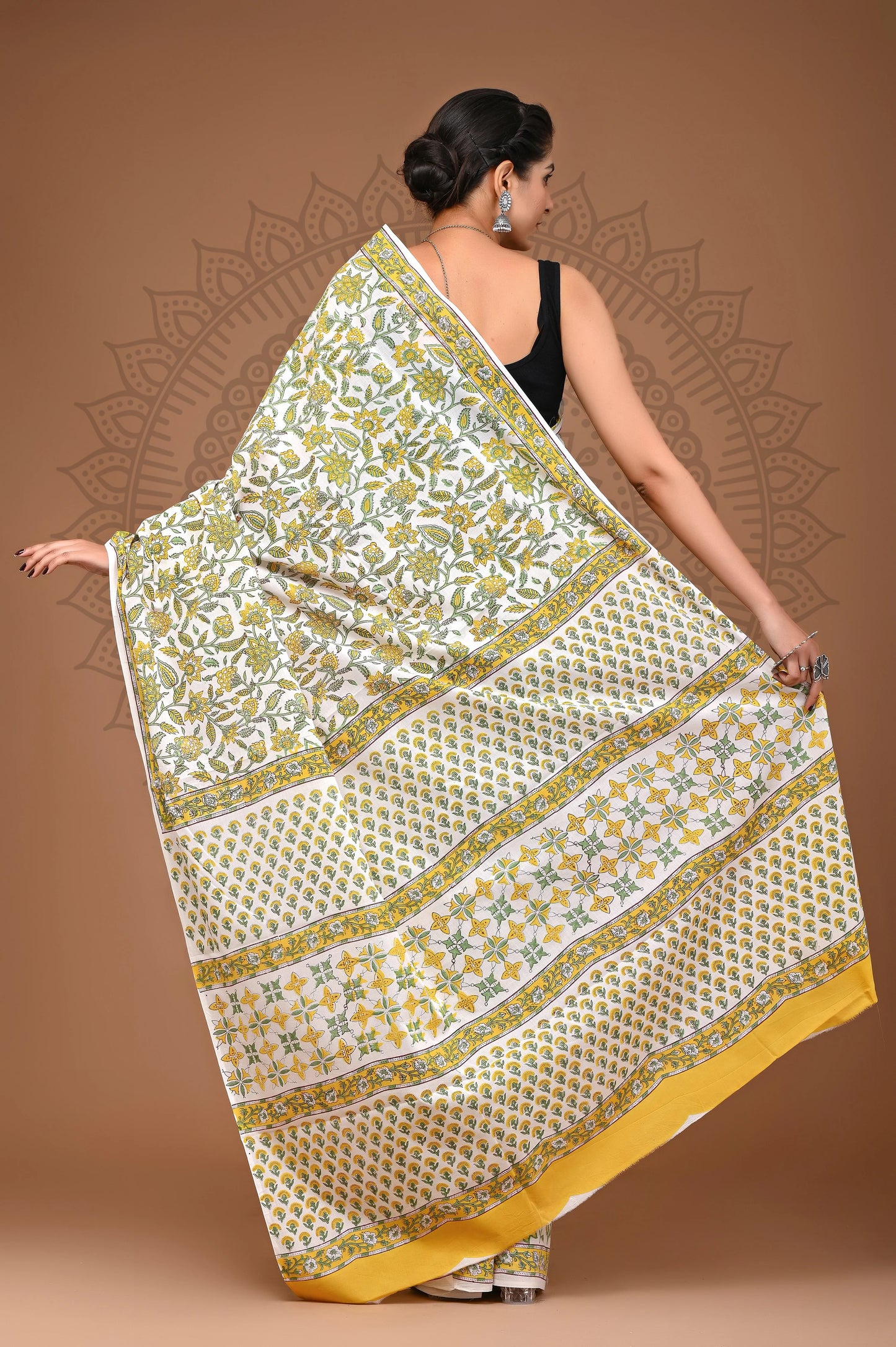 Hand Block Printed Pure mul Cotton Saree