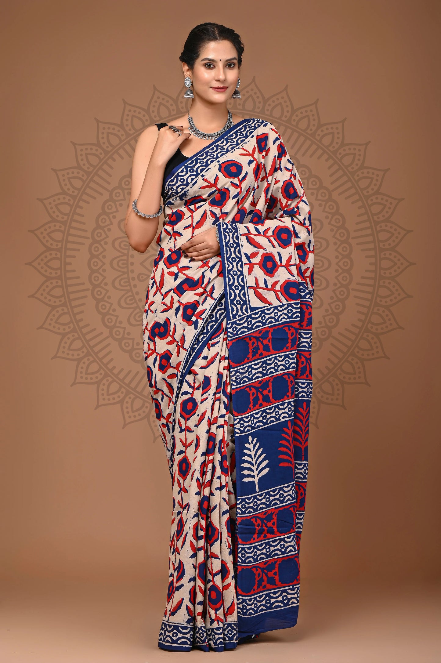 Hand Block Printed Pure mul Cotton Saree